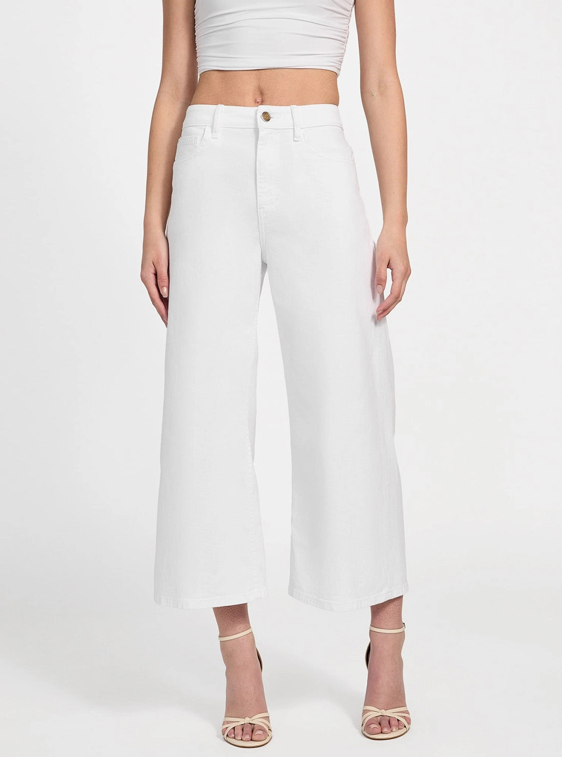 White Bellflower Crop Wide Leg Jeans Night Out Traveler Gear Stylish Everyday Wear