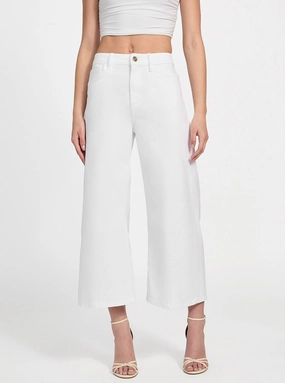 Minimal Fashion Sustainable Evening Stroll Casual White Bellflower Crop Wide Leg Jeans