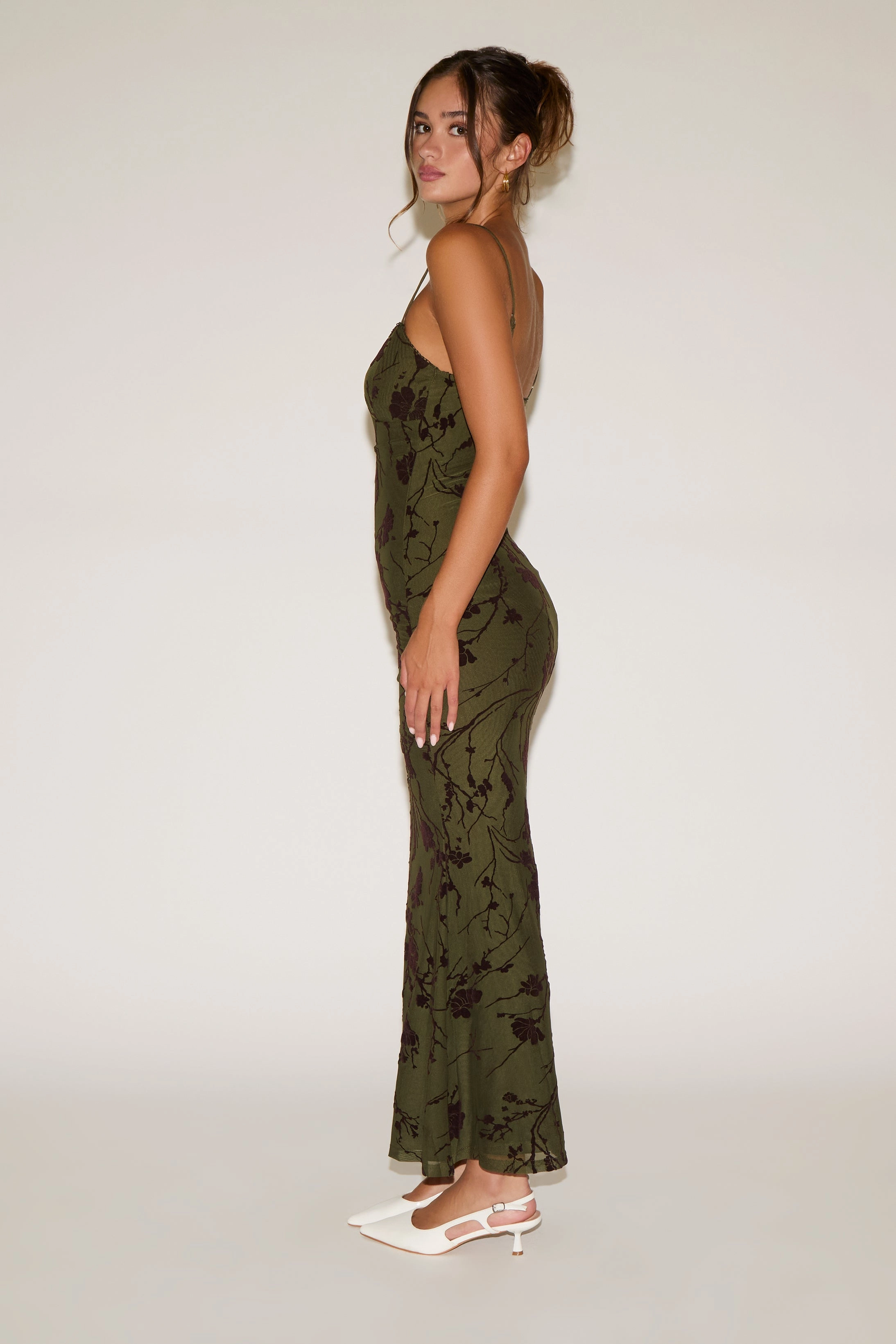 Country View CONTRAST FLORAL FLOCKING SLEEVELESS MAXI DRESS