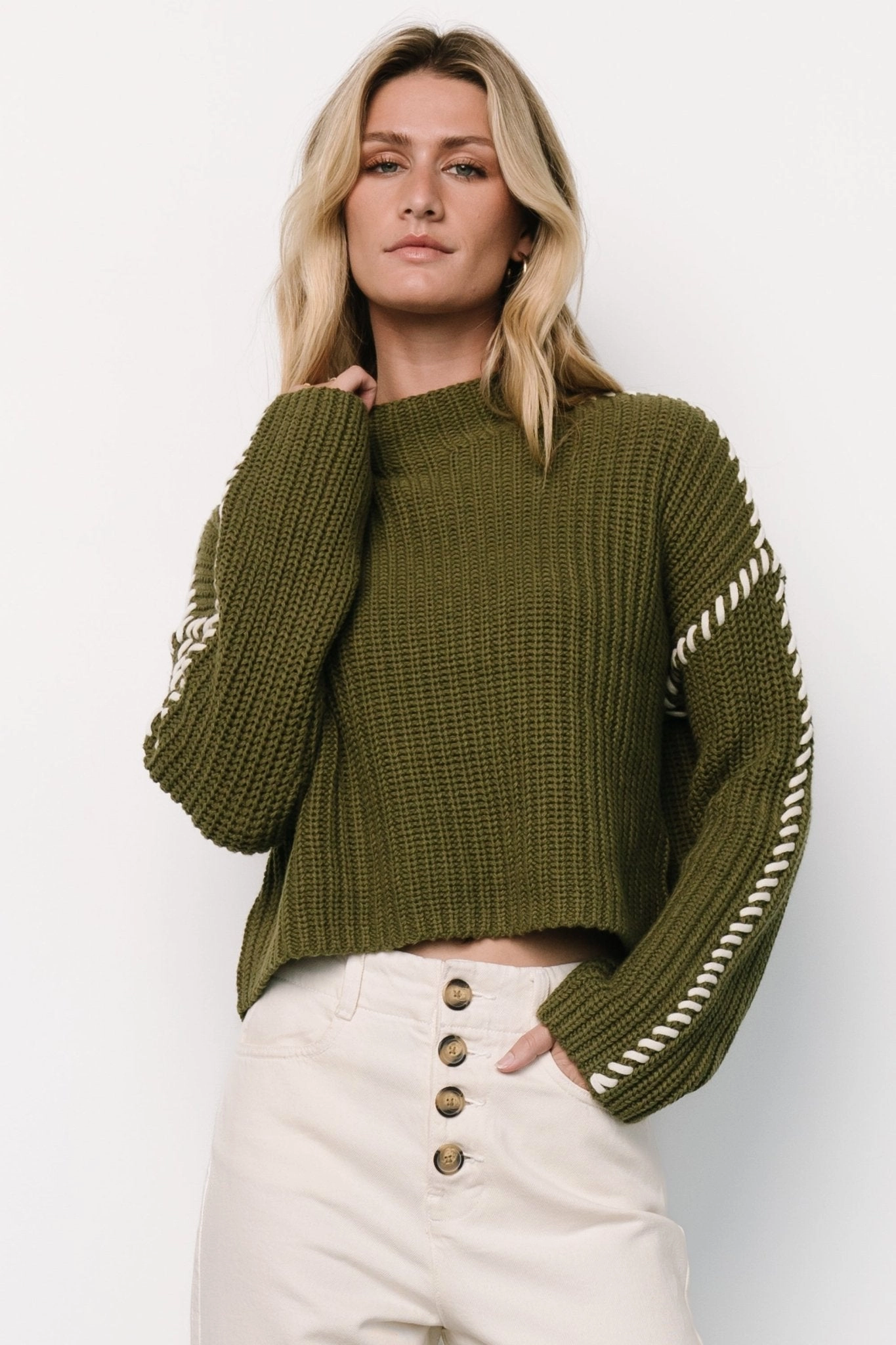Cozy Essential Essential Knit Style Madden Knit Sweater | Olive