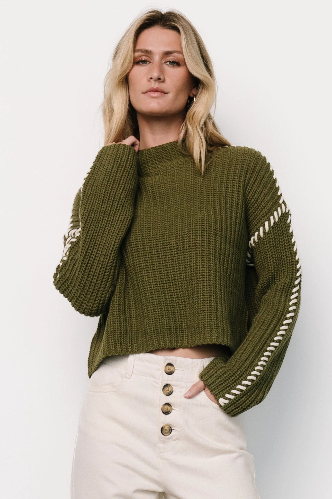 Madden Knit Sweater | Olive Stylish Comfort Easy Care Fabric