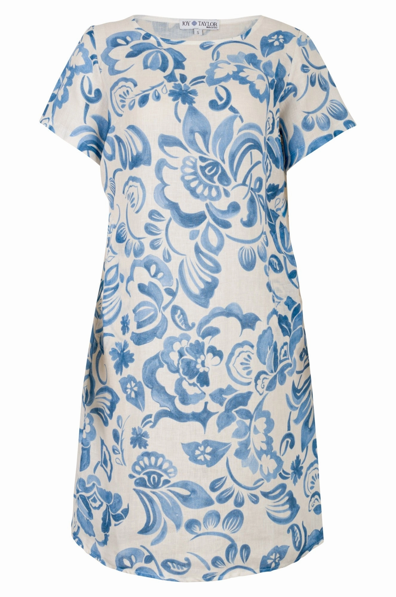 Classic Appeal Made in Italy 100% Linen Dress | Azure Brushstrokes | 0401A1