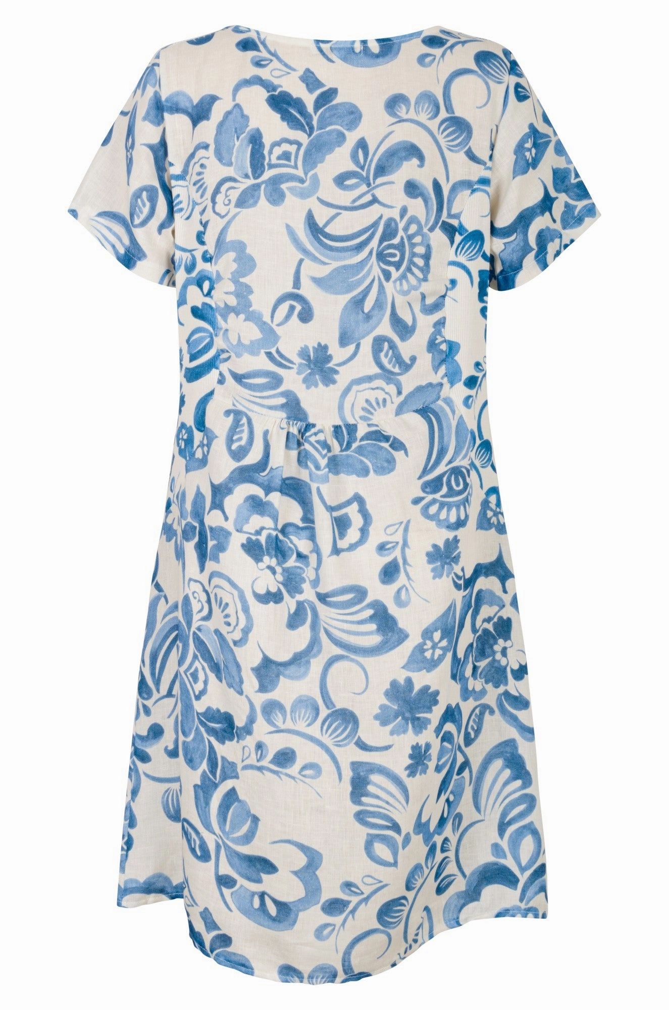 Polished Finish Made in Italy 100% Linen Dress | Azure Brushstrokes | 0401A1