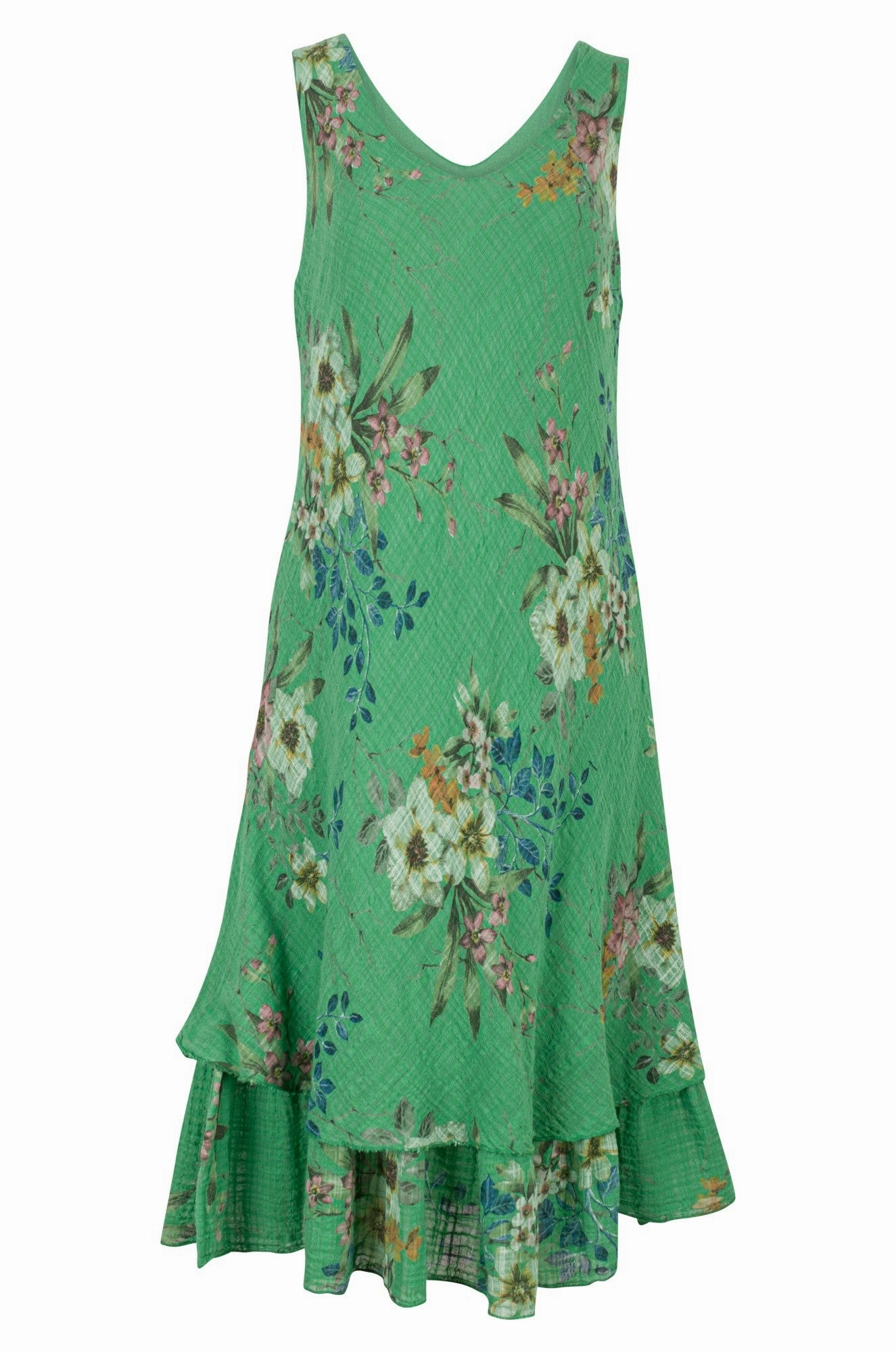 Bright Feel Side-Slit Made in Italy V neck Dress | Kelly Bouquet | 0302A1