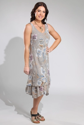 QuickReleaseClasp Sculpted Form Made in Italy V neck Dress | TAUPE GARDEN | 0302A1