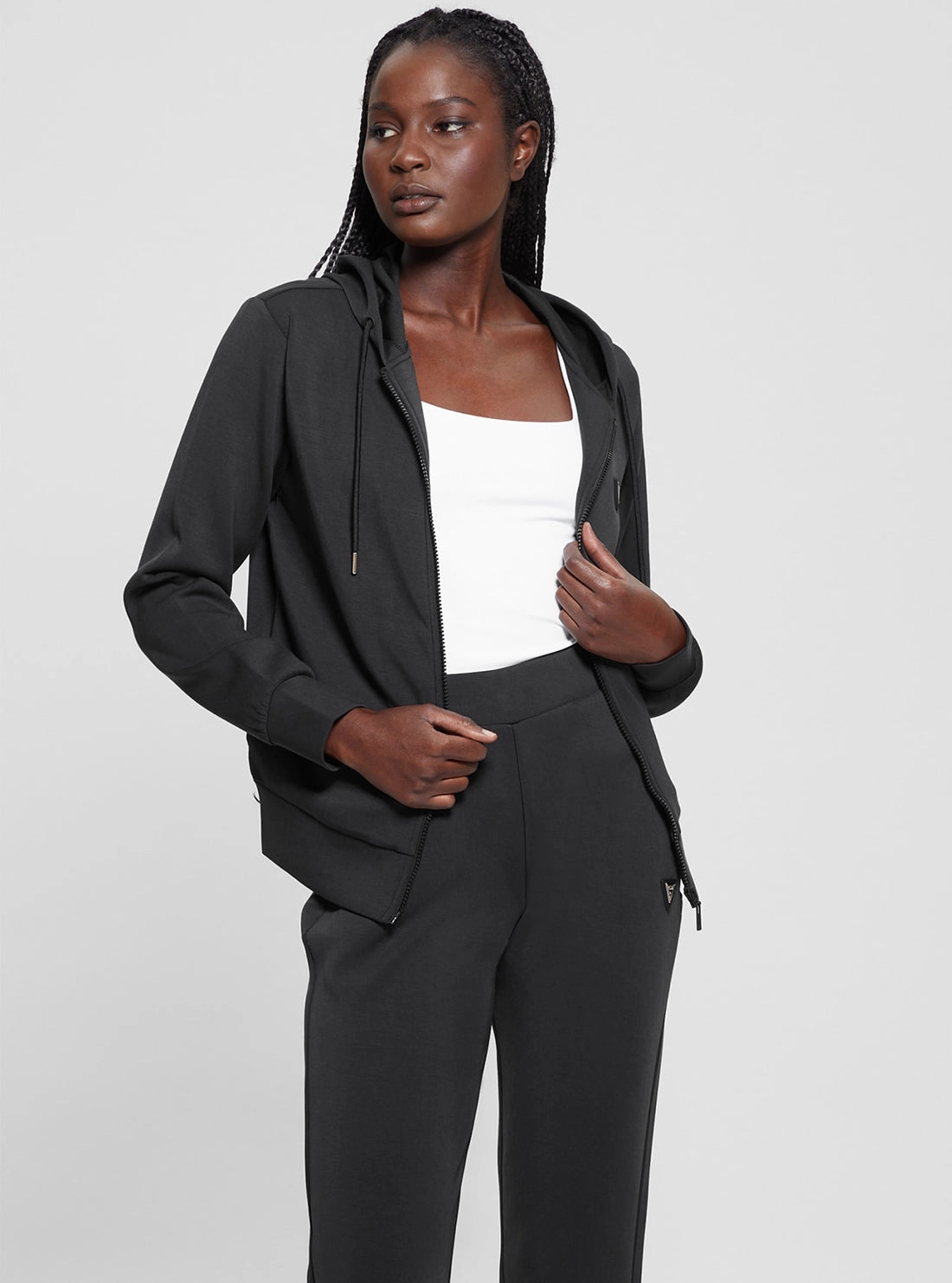 Black Olympe Hoodie Jacket Double Breasted