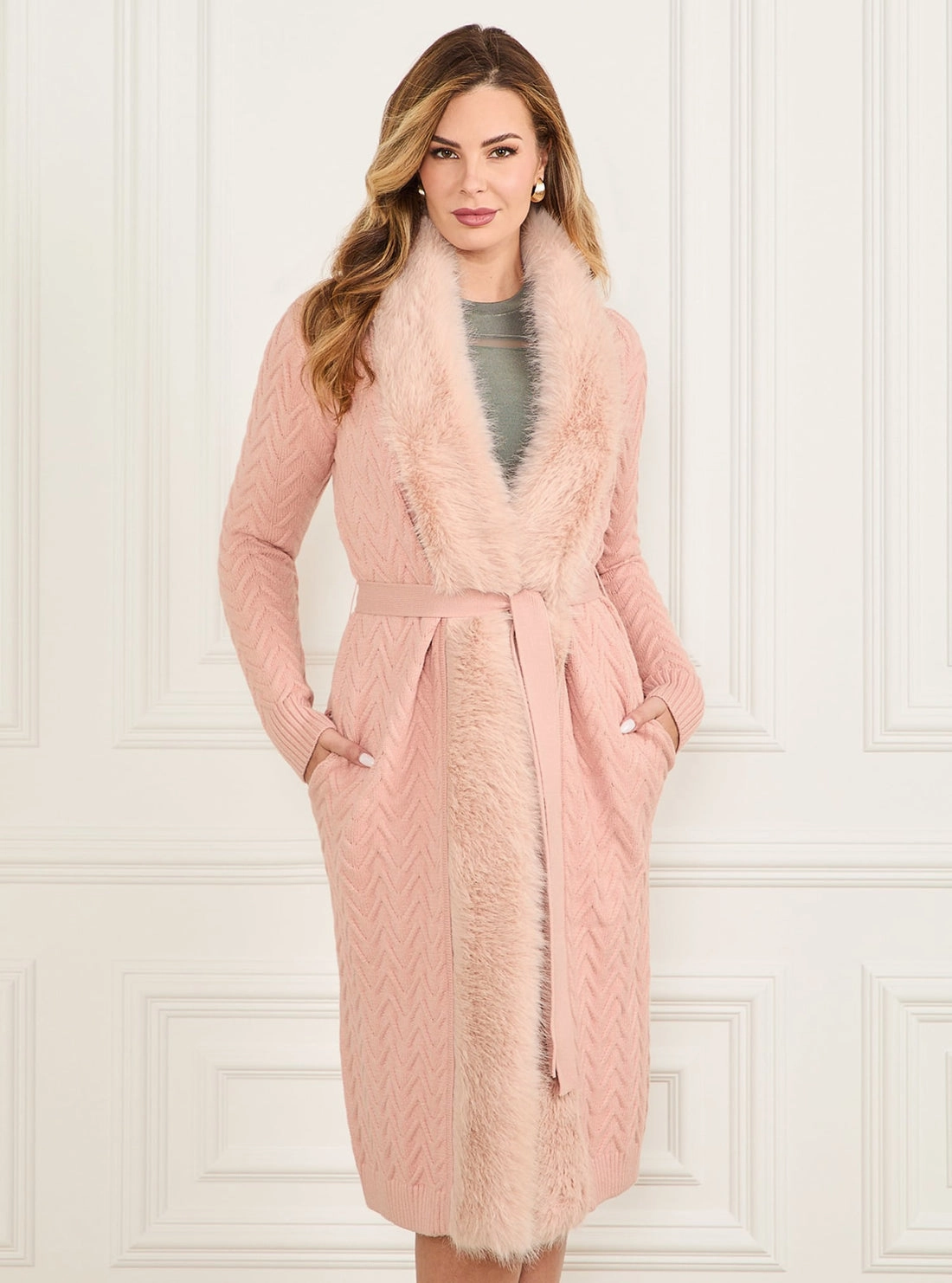 Thermal Lining Marciano Paula Faux Fur Long Cardigan