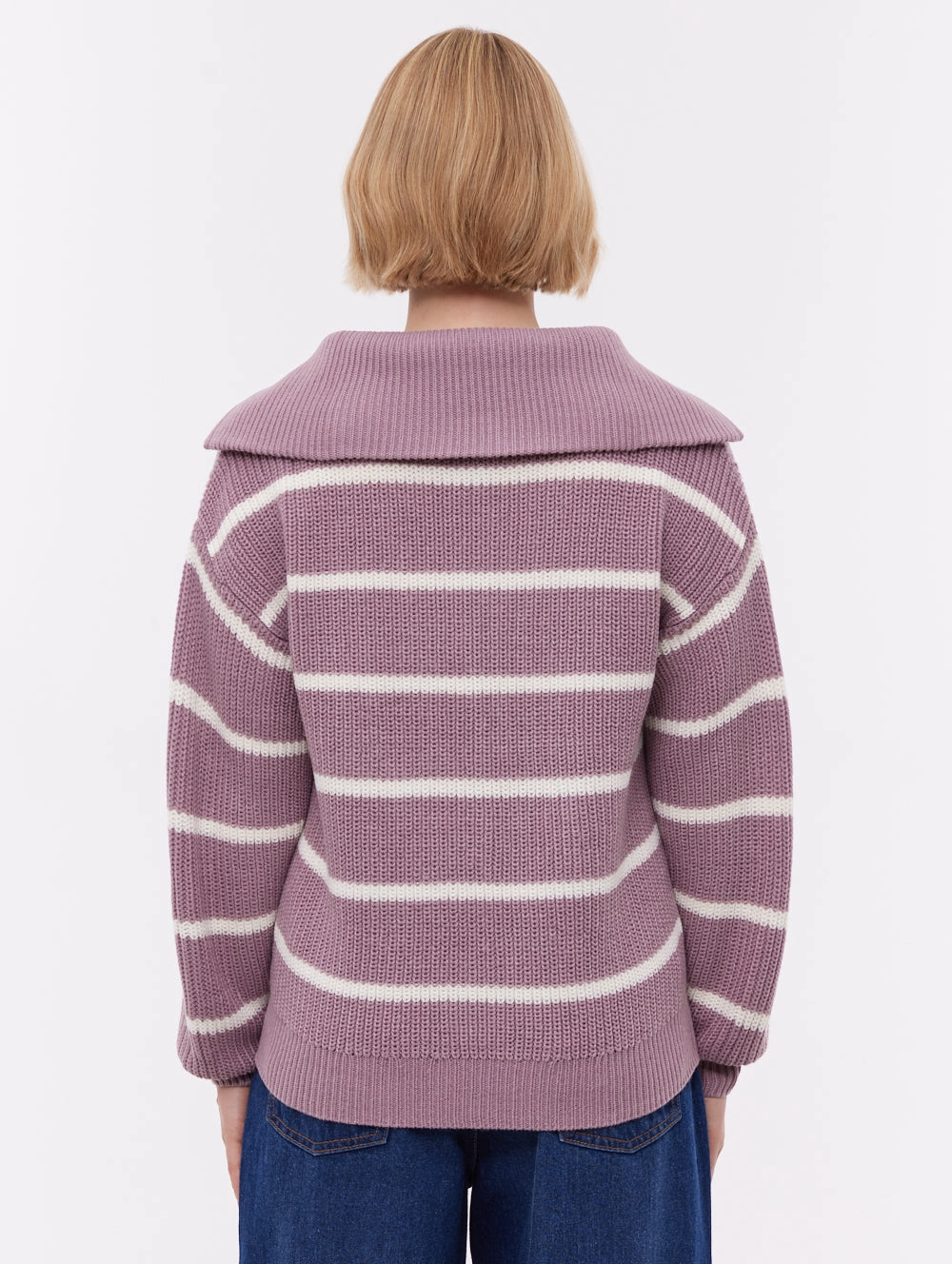 Breathable fabric Margita Striped Zippered Funnel Sweater - Purple