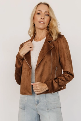 Layered Hem Design Marisa Faux Suede Jacket | Caramel