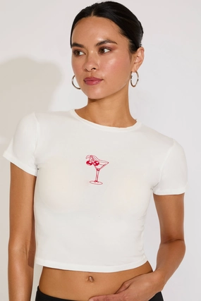 UVProtection MARTINI PRINT SHORT SLEEVE CROP TEE