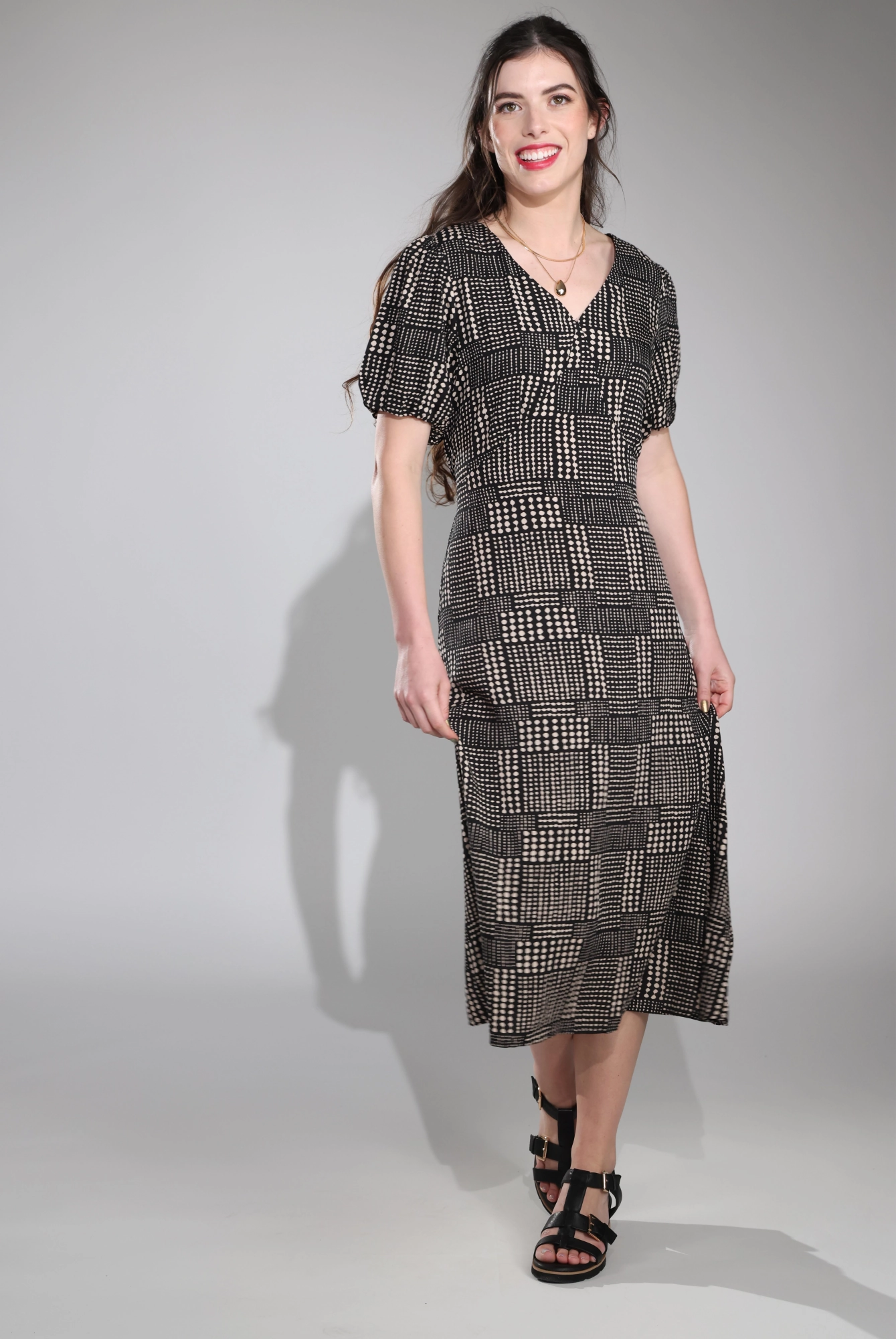Maxi Dress | Black Taupe Dots | 3326C1 Romantic-Detail