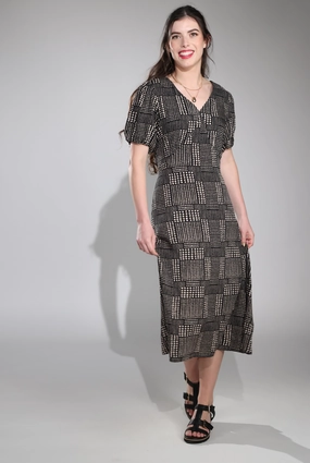 Comfort Layer Semi Sheer Maxi Dress | Black Taupe Dots | 3326C1