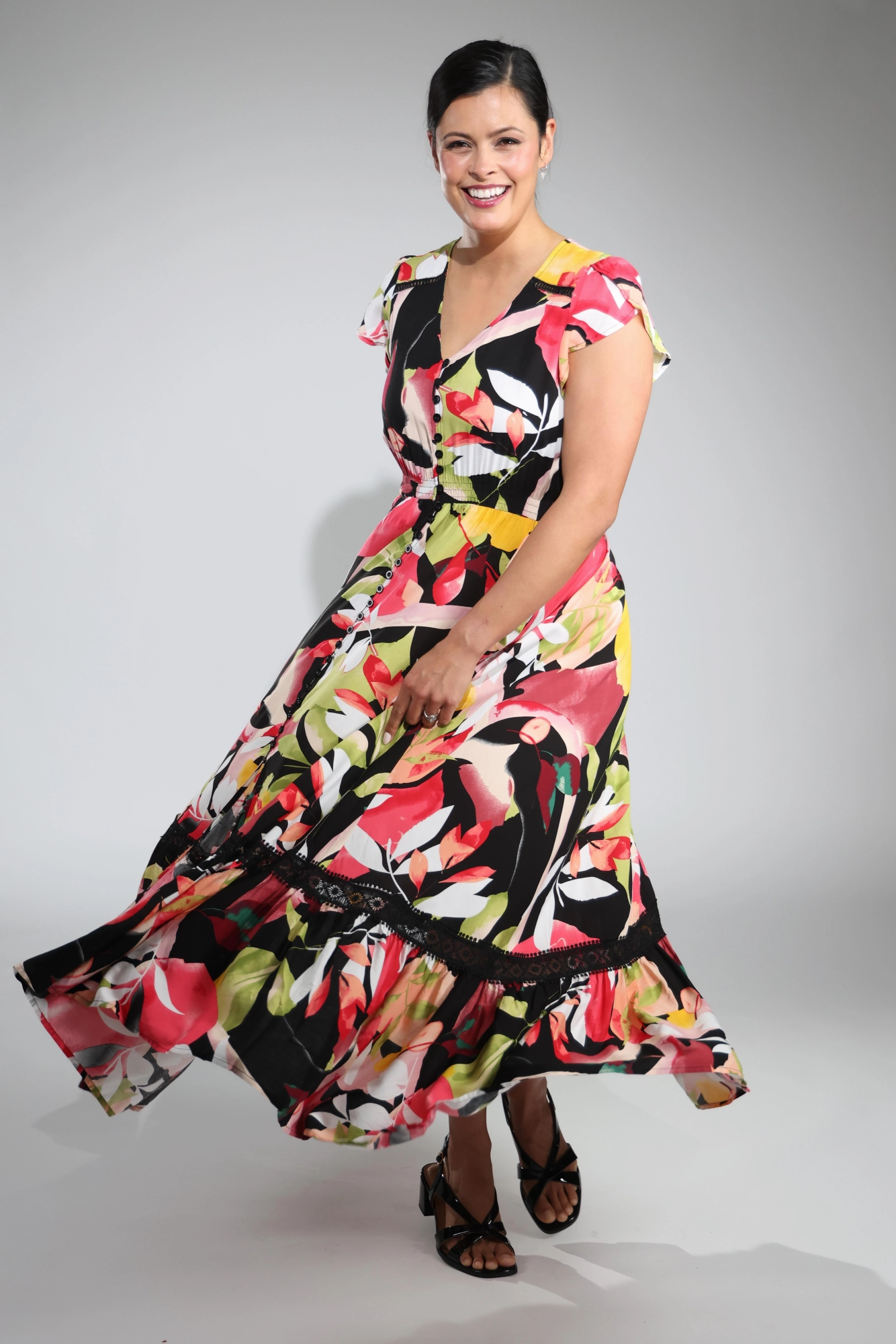 Maxi Dress | MULTI BLACK | 0032C1 Tulle Air Feminine empire waist dress