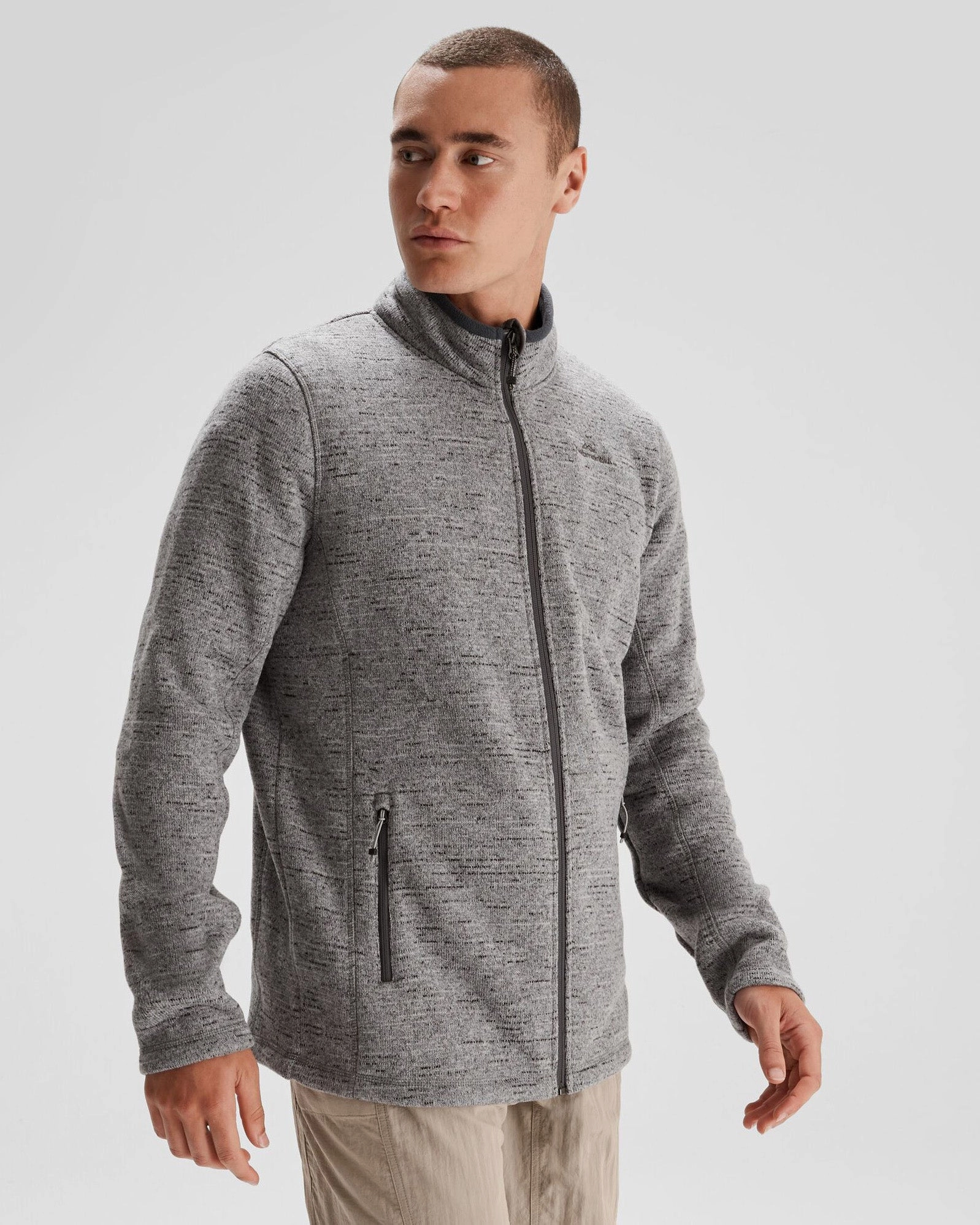 Men's Aikman Fleece Jacket - Steel Grey Marle Layering Compatible Cut NoiseFreeFabric