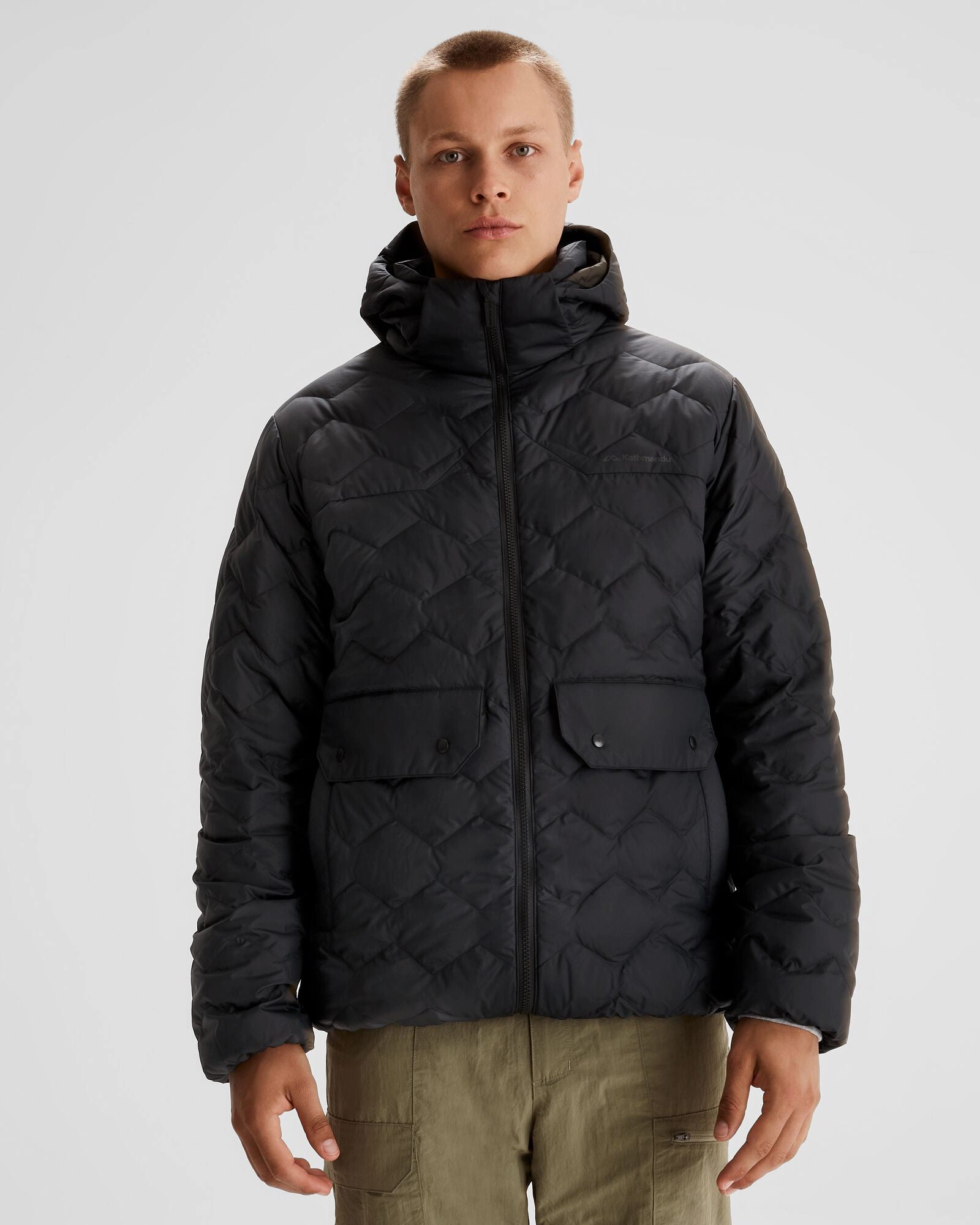 Evening Chill Piece Men's Any Time Down Hooded Parka Jacket - Black Stingray