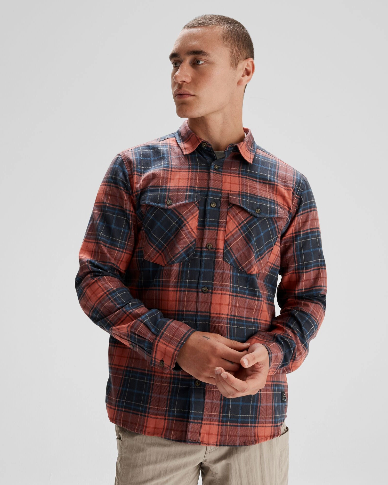 Relaxed Comfort Camouflage Style Men's Carrillon HF Long Sleeve Shirt - Hillside Plaid Spicy Chilli Pepper