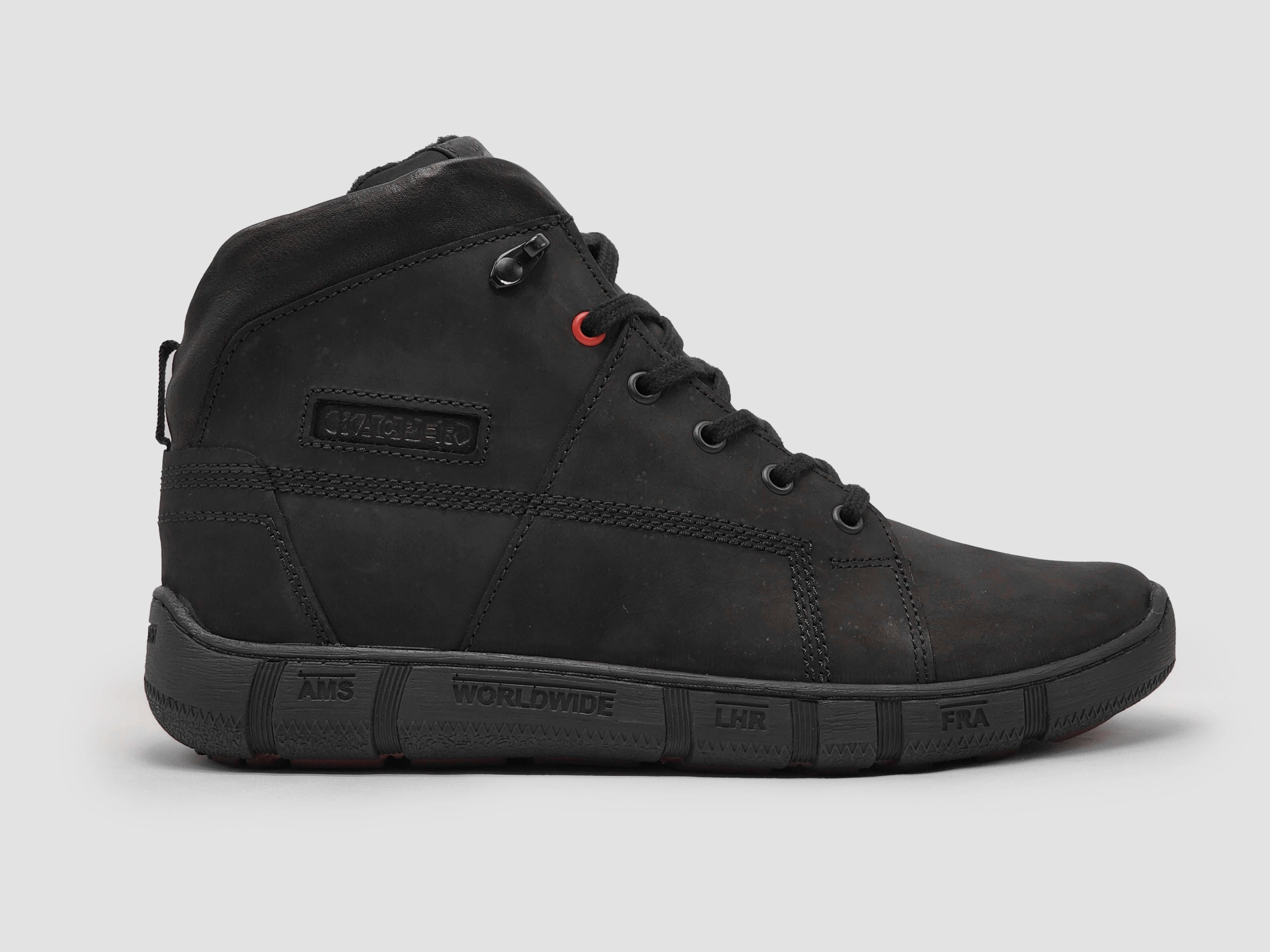 Men's Comfort Thick Wool-Lined Zip-Up Leather Boots - Black Padded Interior Rough Trail Hiker Tear-resistant