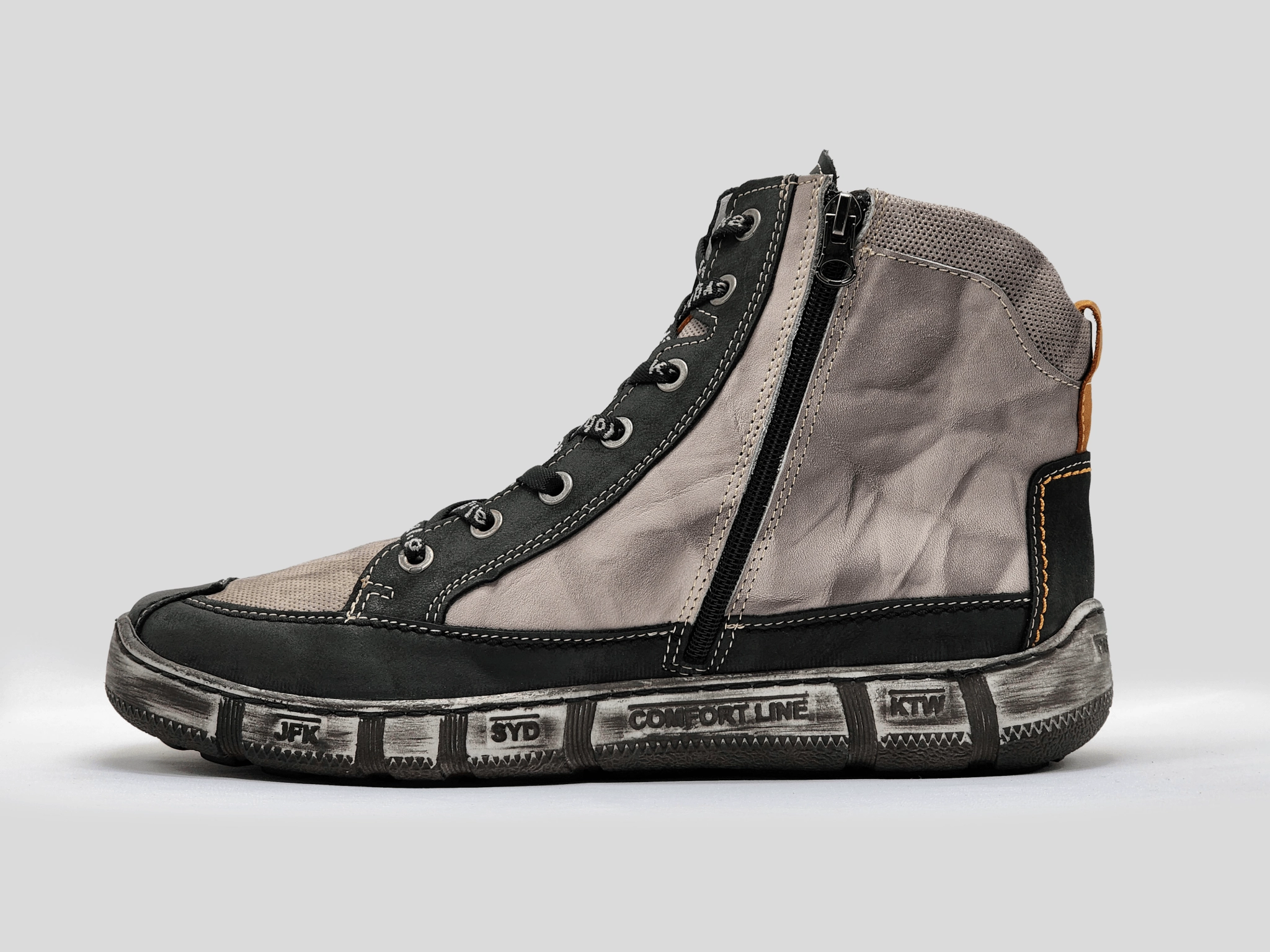 Insulated Stylish Explorer Comfort Lining Adventure Seeker Men's Comfort Zip-Up Leather Boots - Grey/Black