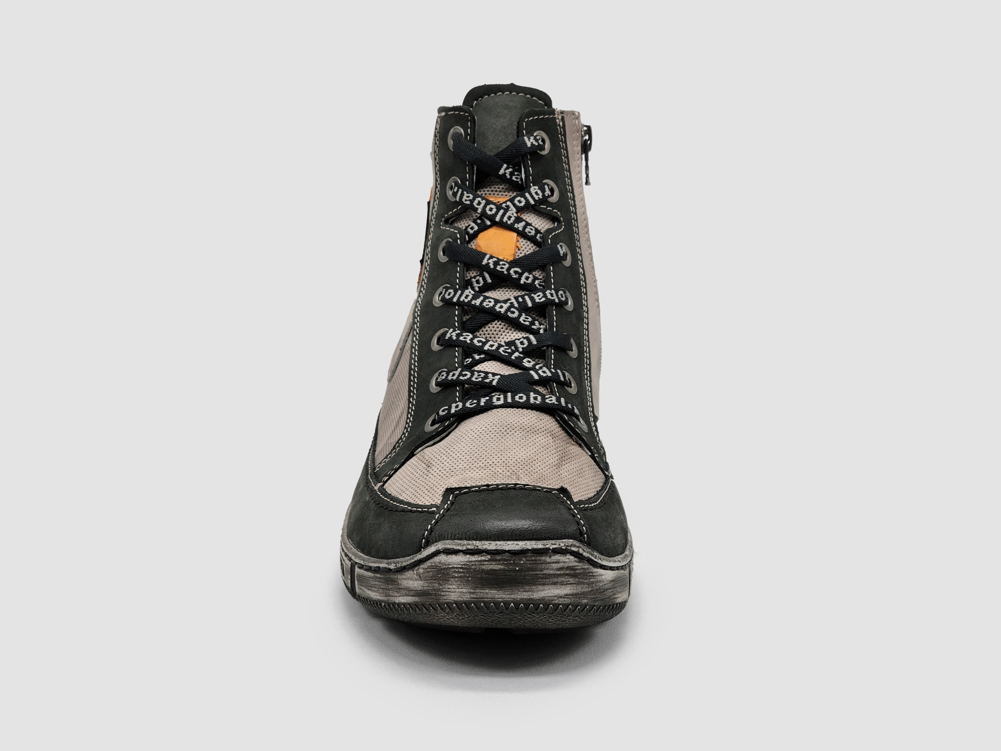 Men's Comfort Zip-Up Leather Boots - Grey/Black Side zipper