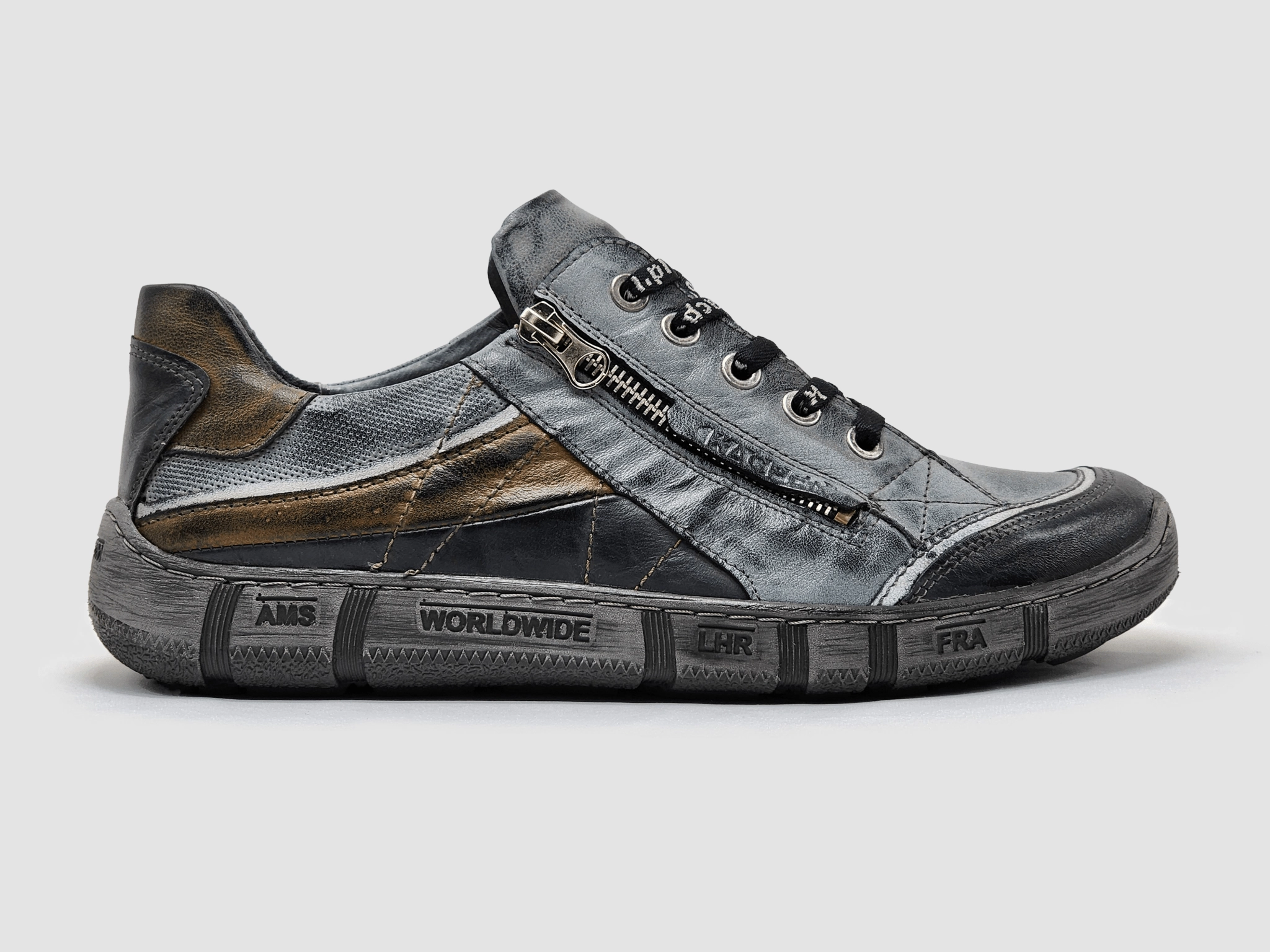 Wear-Ready Shoes Comfy Walking Men's Comfort Zip-Up Leather Shoes - Grey