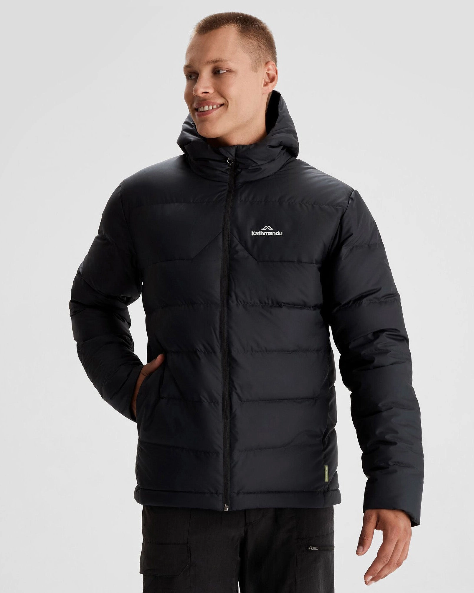 Men's Epiq Hooded Down Jacket - Black/Black Soft Interior Coating Double Stitched Seams