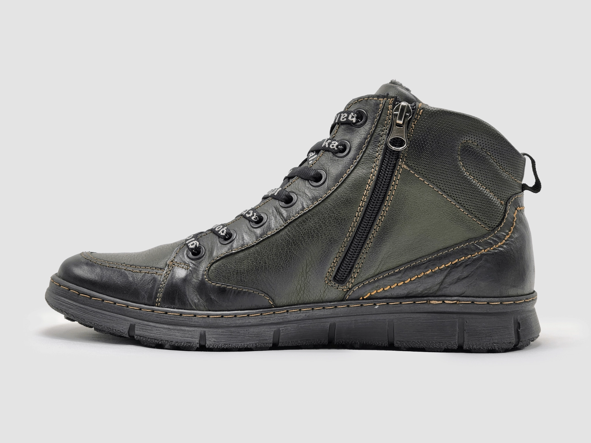 Comfort Lining Rainy Days Men's Everyday Thick Wool-Lined Zip-Up Leather Boots - Olive