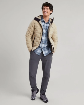 Adjustable Hood Feature Windproof Material Men's Federate Stretch Hooded Down Jacket - Olive Grey