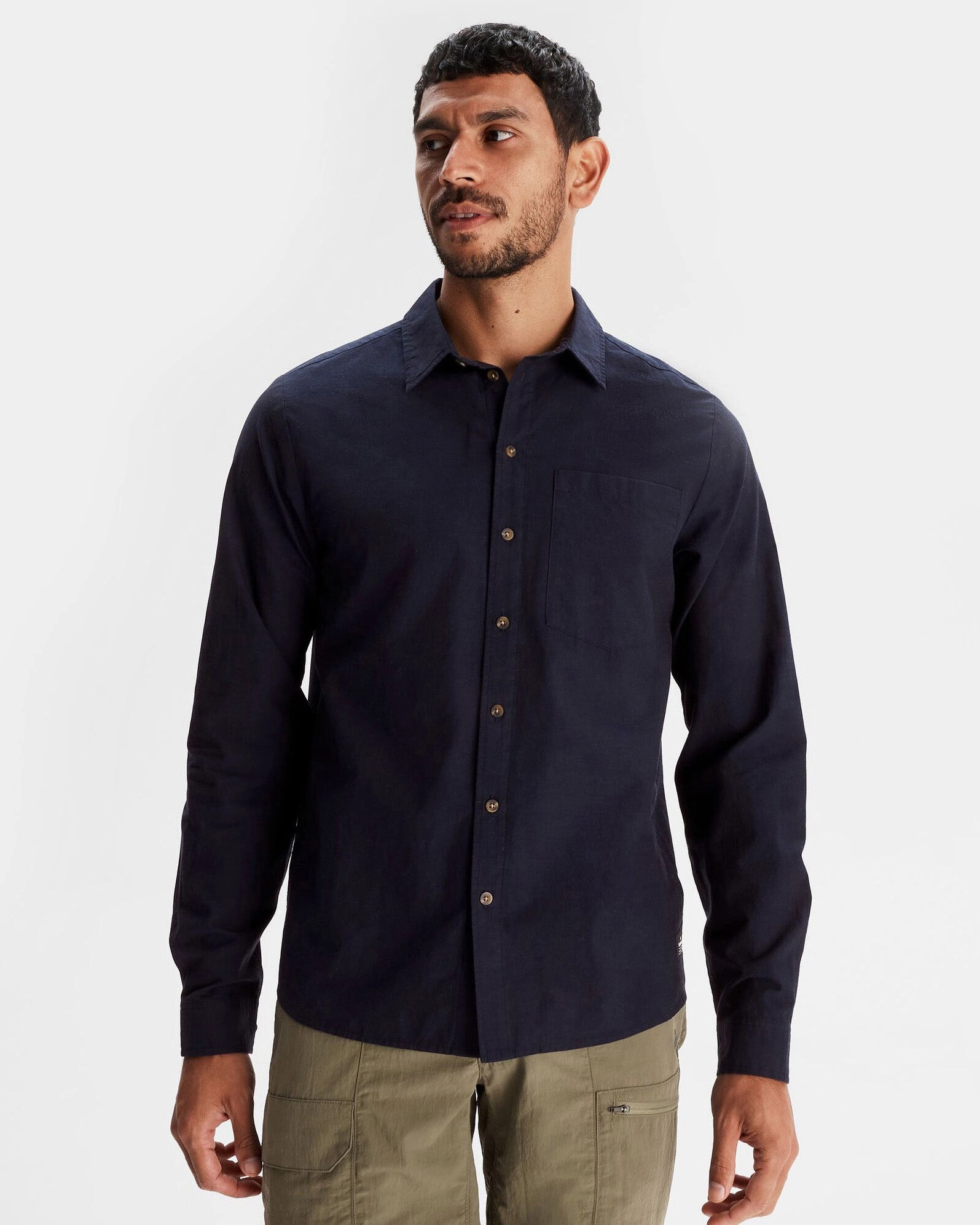 Men's Flaxton LT Long Sleeve Shirt - Pure Navy Embellished Neckline