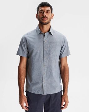Checkered Look Effortless Comfort Men's Flaxton LT Short Sleeve Shirt - Chambray Blue