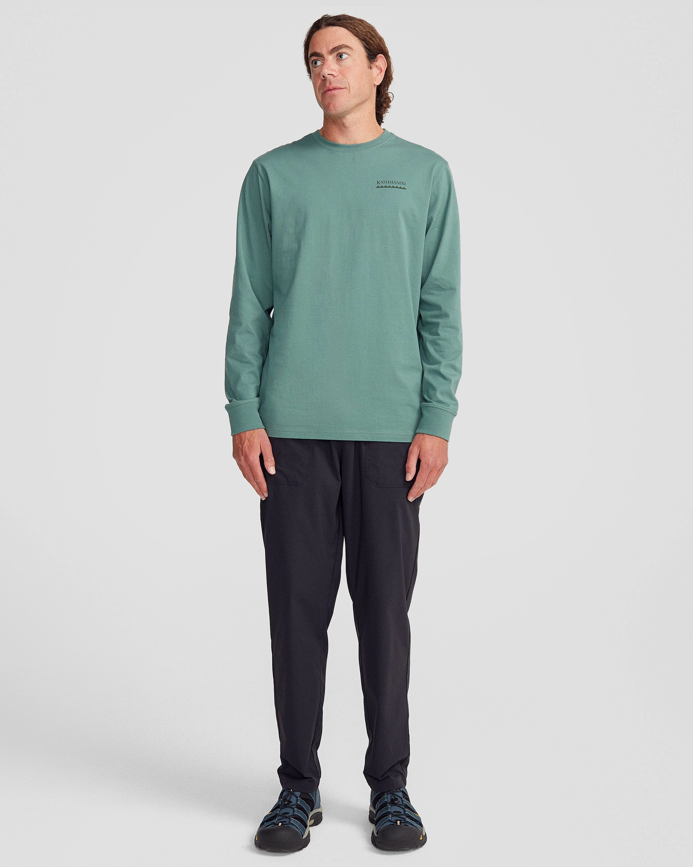 Men's Heritage Logo Organic Cotton L/S Tee - Light Forest Double Layered Hood Assembly Abrasion Resistant Surface