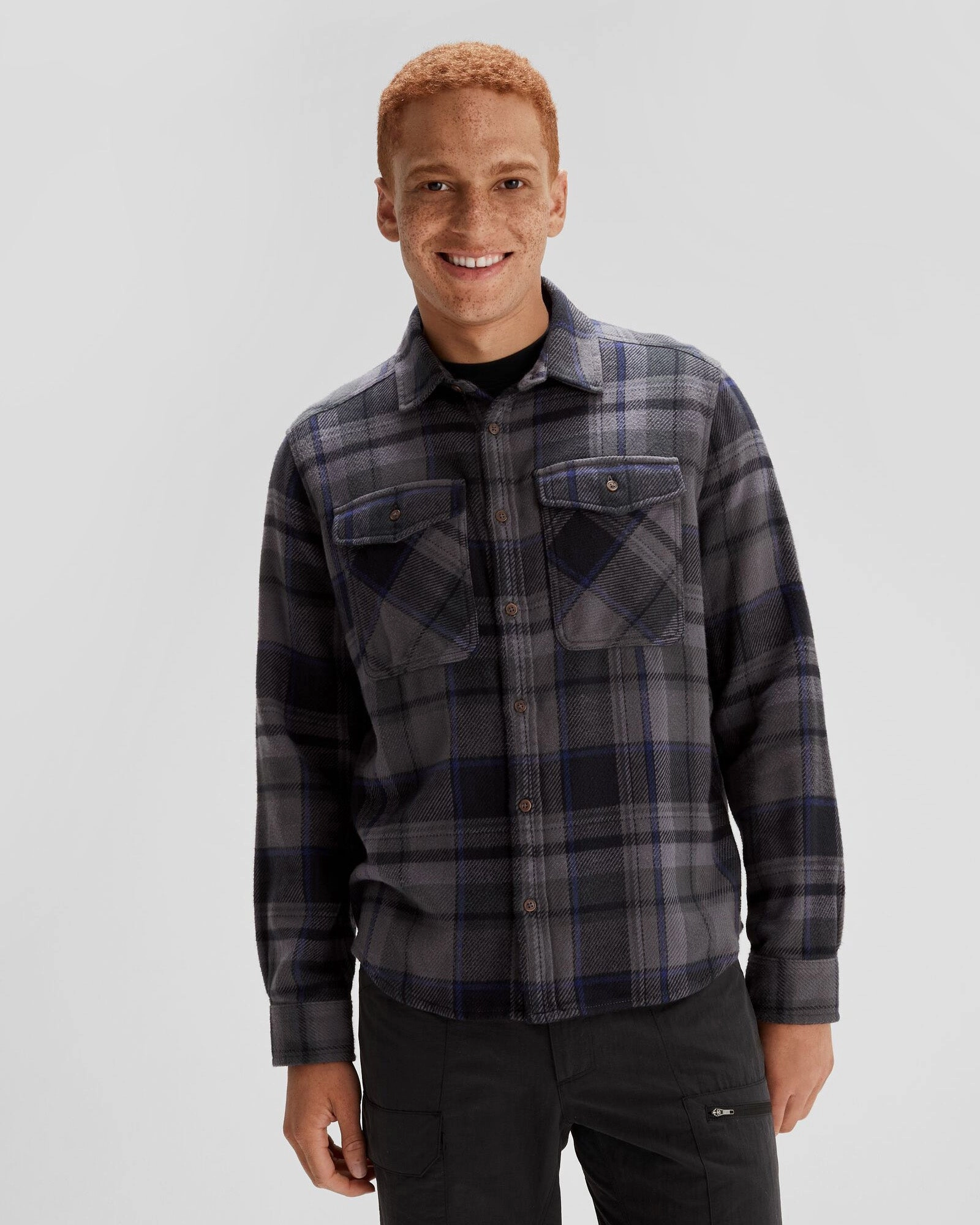 Gym Appropriate Men's Huntly Long Sleeve Shirt - Hut Plaid Charcoal