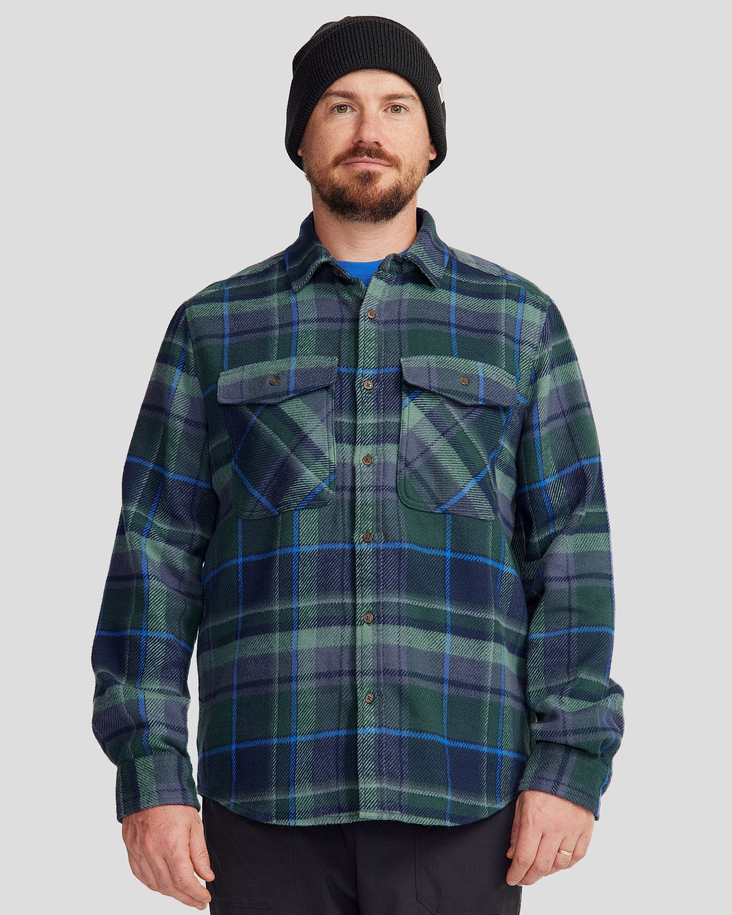 Mature appeal Minimalist Look Men's Huntly Long Sleeve Shirt - Hut Plaid Deep Forest