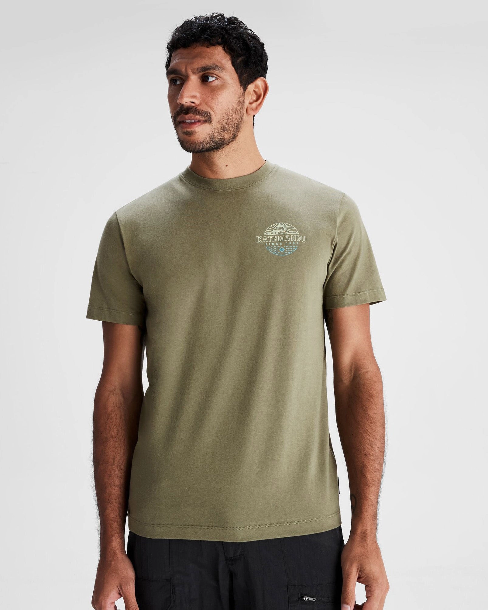 AntiPillingTreatment Flatlock Seams Men's Kathmandu Logo Faded Organic Cotton T-shirt - Beech