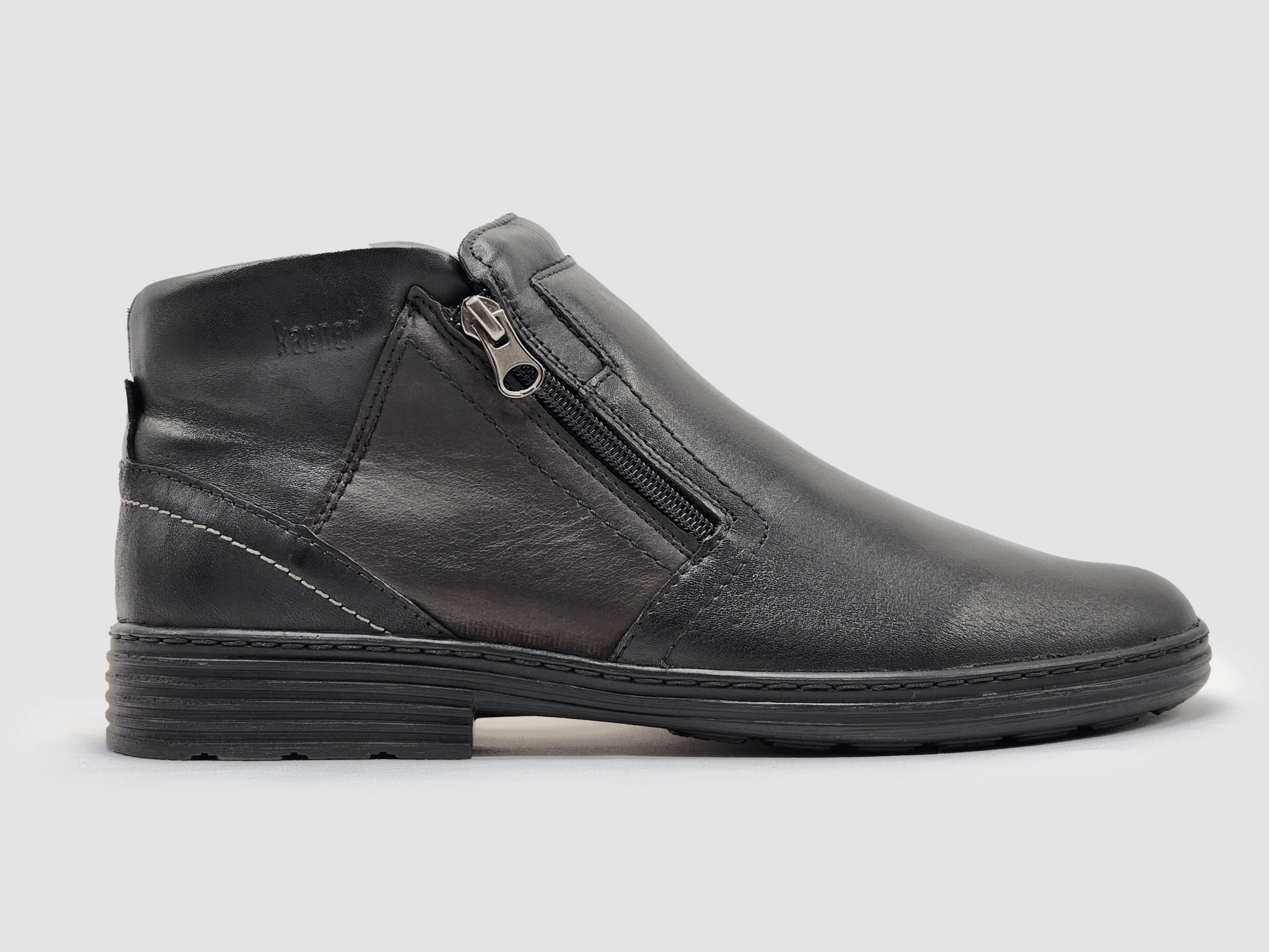 Men's Modern Thick Wool-Lined Laceless Zip-Up Leather Boots - Black Toe Protection