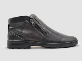 Men's Modern Thick Wool-Lined Laceless Zip-Up Leather Boots - Black Toe Protection