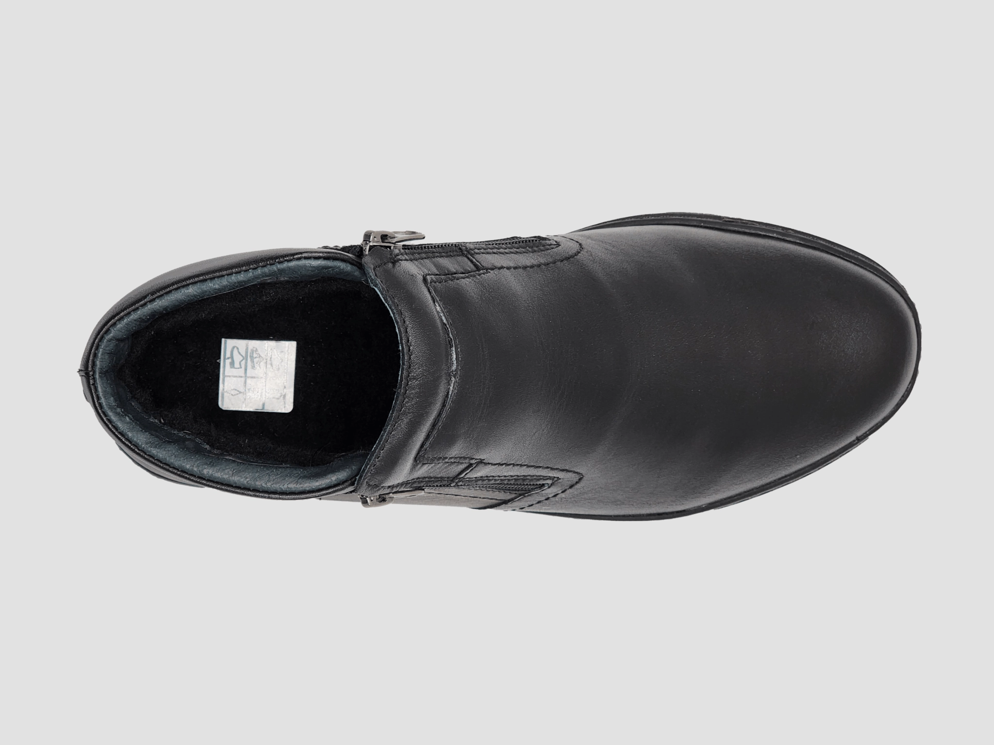 Leather Upper Men's Modern Thick Wool-Lined Laceless Zip-Up Leather Boots - Black