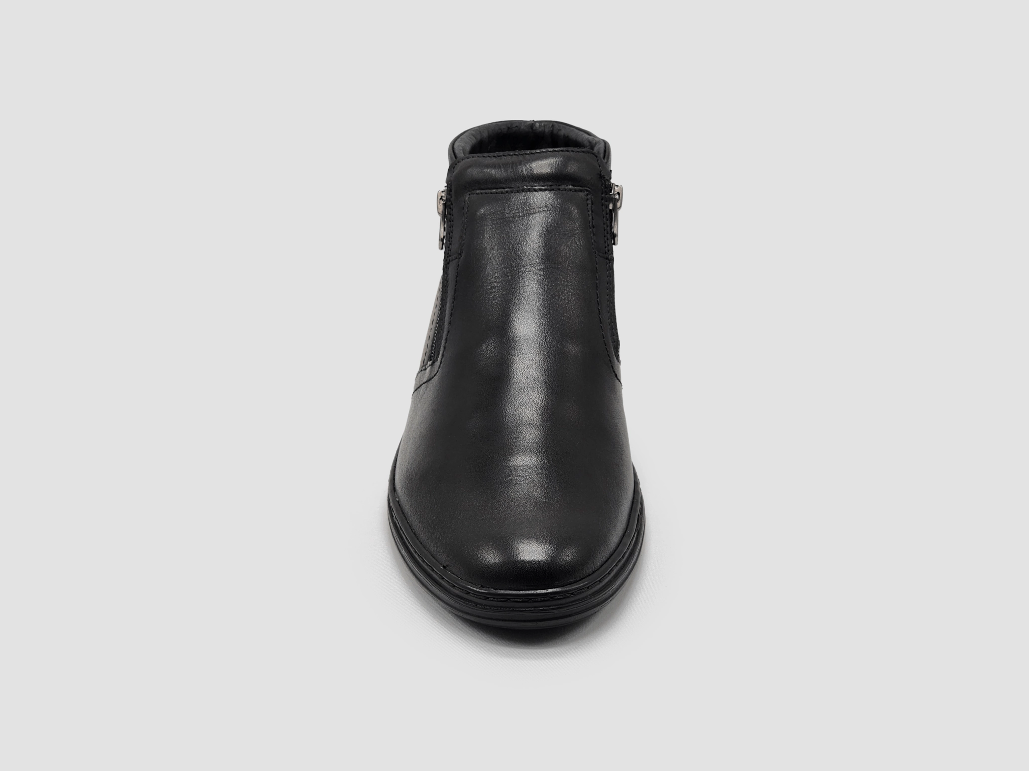 Men's Modern Thick Wool-Lined Laceless Zip-Up Leather Boots - Black Slip Resistant Rainy Day Commuter Desert Design