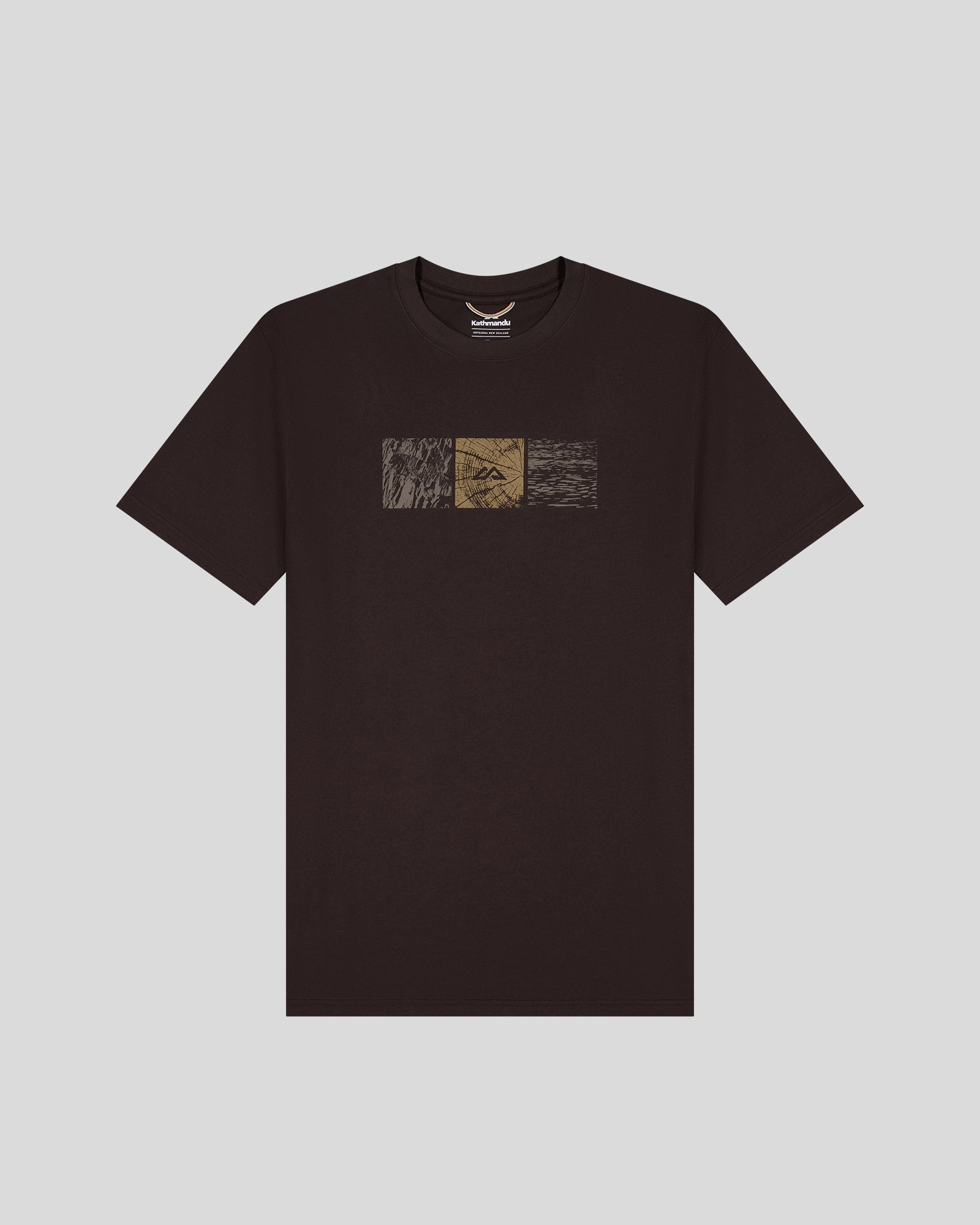 Layered Placket Design Men's Mountain Photo Organic Cotton T-Shirt - Cold Brew