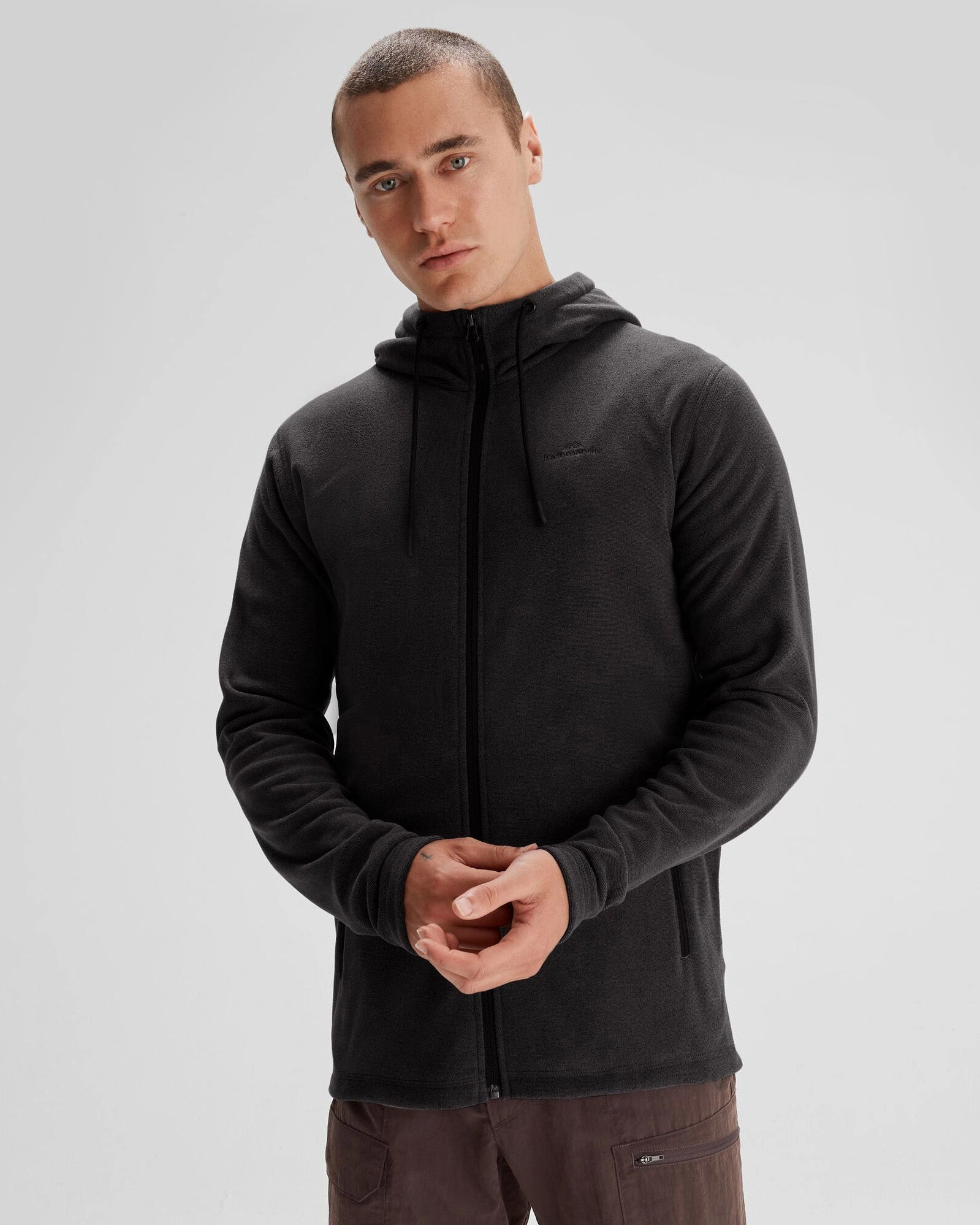 Men's Mt Aspiring Hooded Fleece Jacket  - Black Stingray MagneticClosure Hooded Comfort Fit