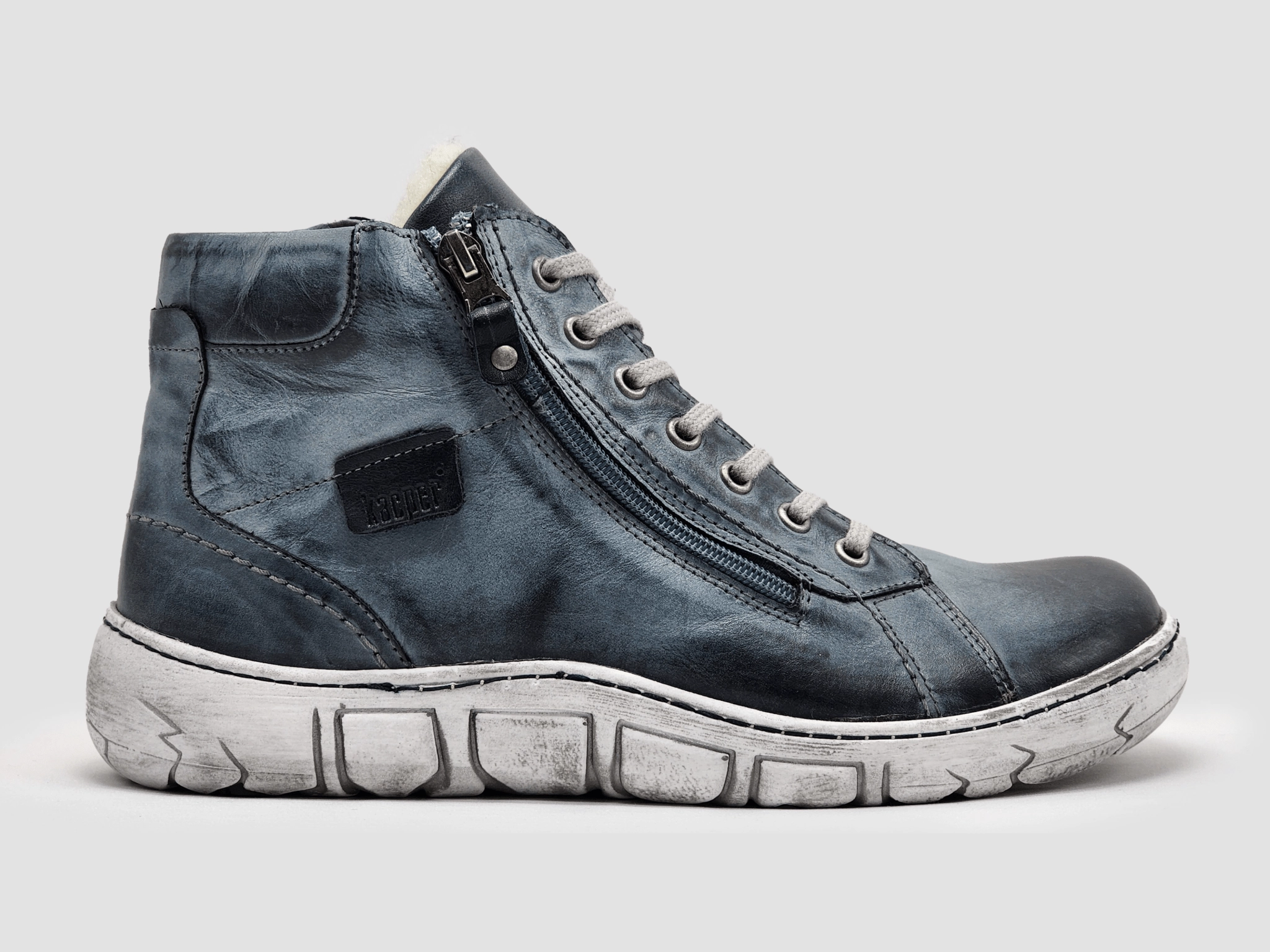 Deep Black Slip Resistant Urban Traveler Men's Original Thick-Wool Lined Zip-Up Leather Boots - Blue