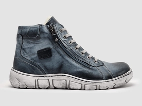 Flexible Shaft Design Men's Original Thick-Wool Lined Zip-Up Leather Boots - Blue