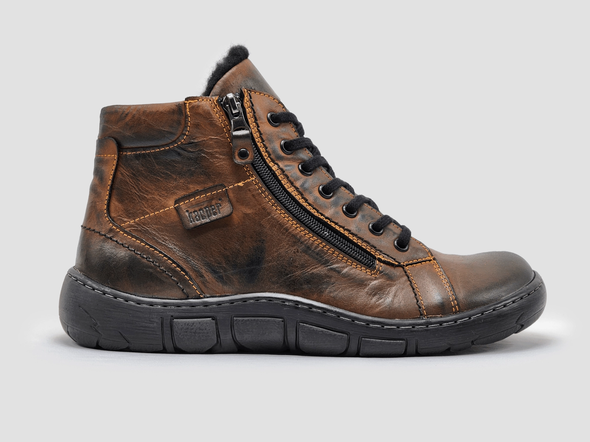 Mud Resistant Work Commute Casual Footwear Men's Original Thick-Wool Lined Zip-Up Leather Boots - Brown/Black