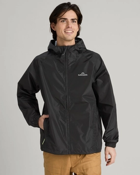Hooded Attachment MagneticClosure Men's Pocket-it 2-layer Rain Jacket - Black