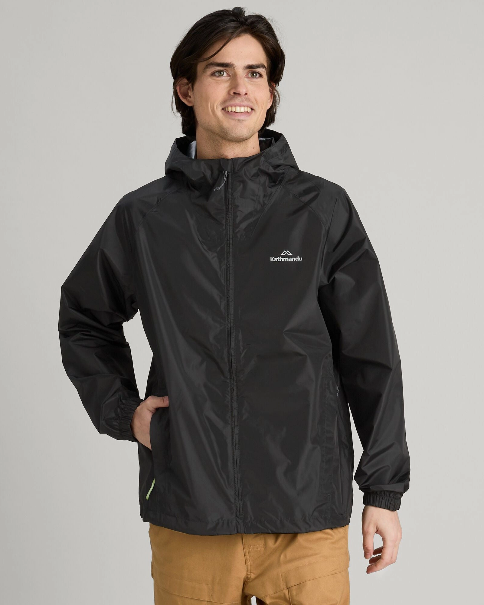 Hooded Attachment MagneticClosure Men's Pocket-it 2-layer Rain Jacket - Black