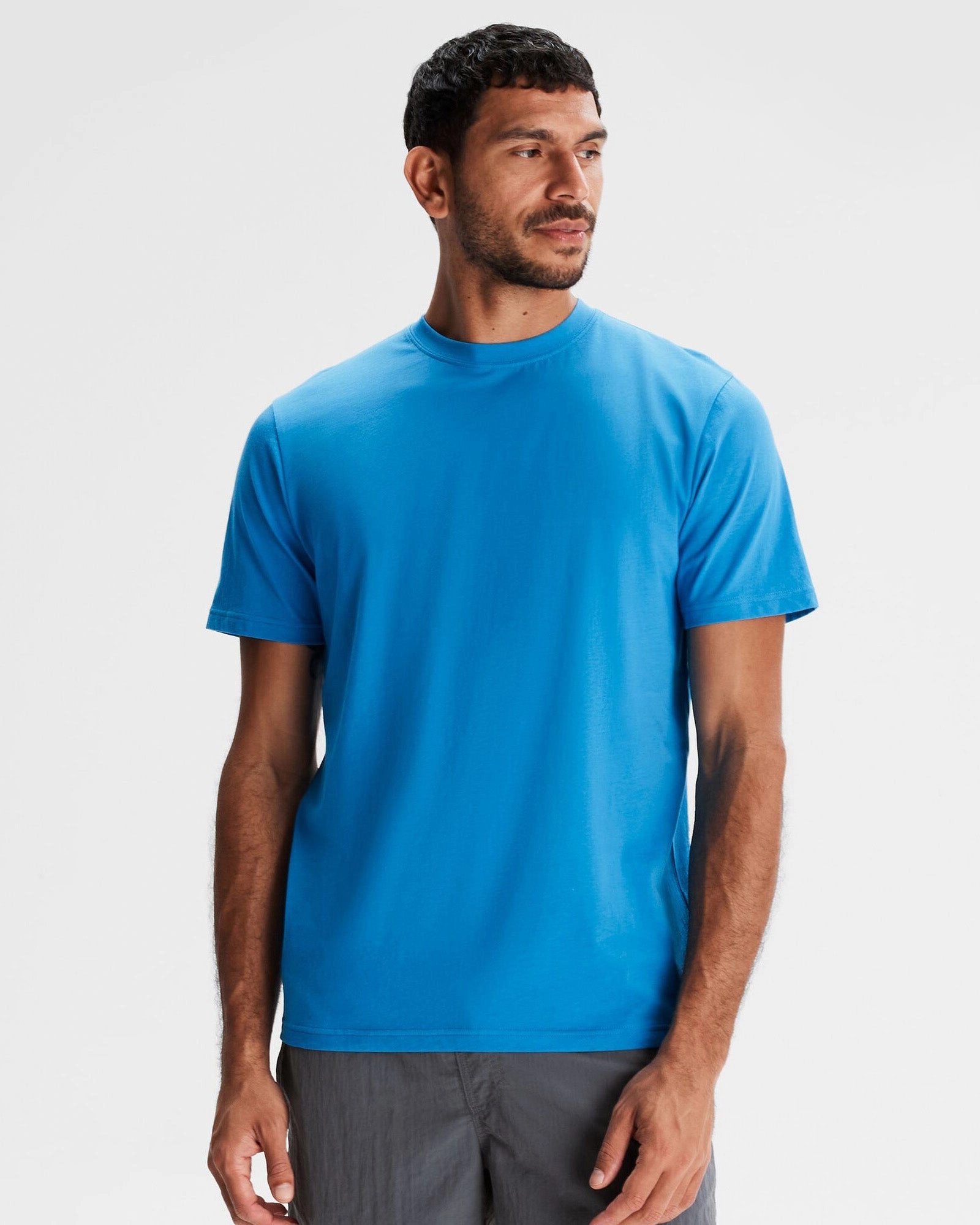 Retro design LayeredCuff Men's Solid Organic Cotton T-shirt - Sea Blue