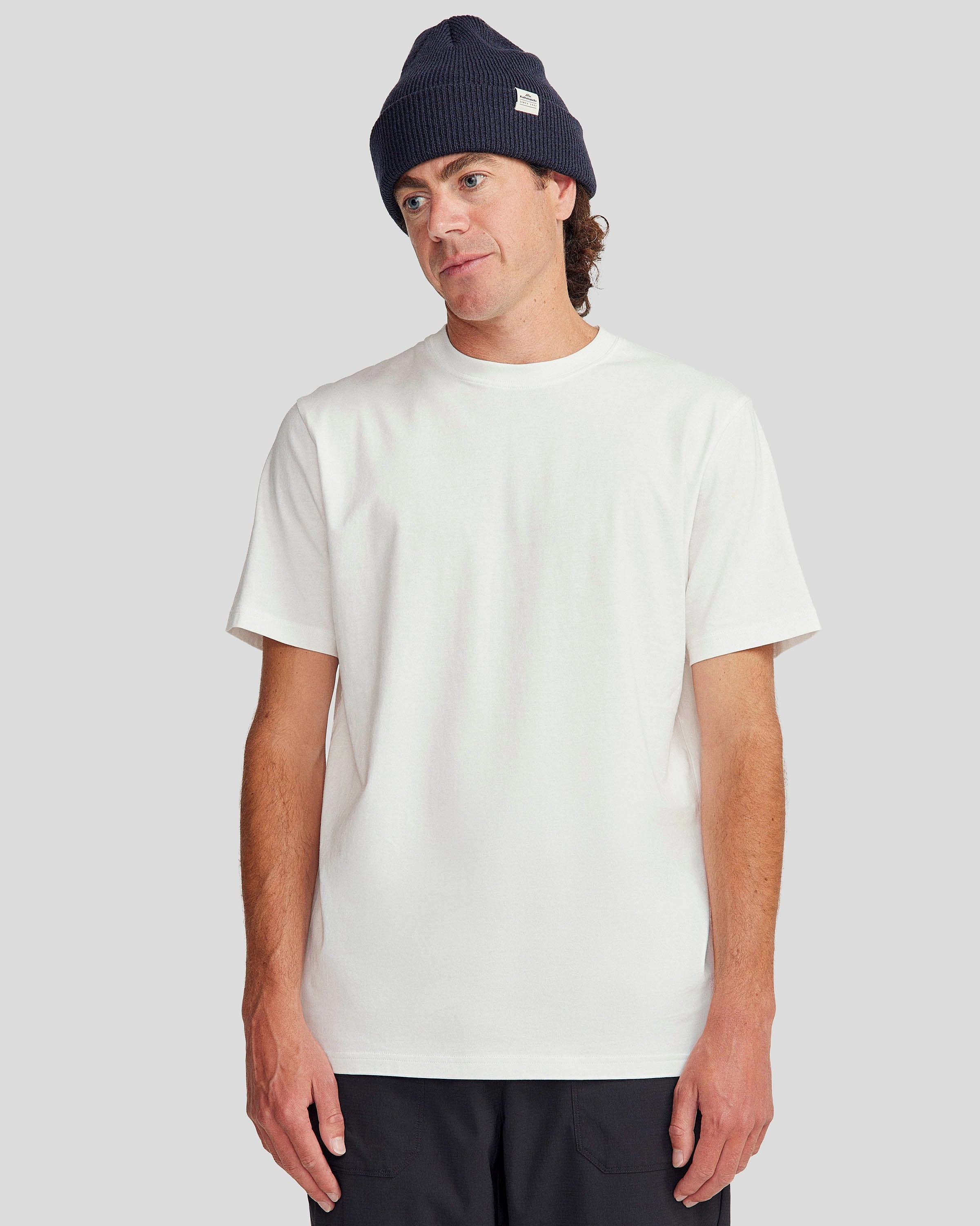 Men's Solid Organic Cotton T-shirt - White Self Fabric Tie Closure Garment Dyed Finish