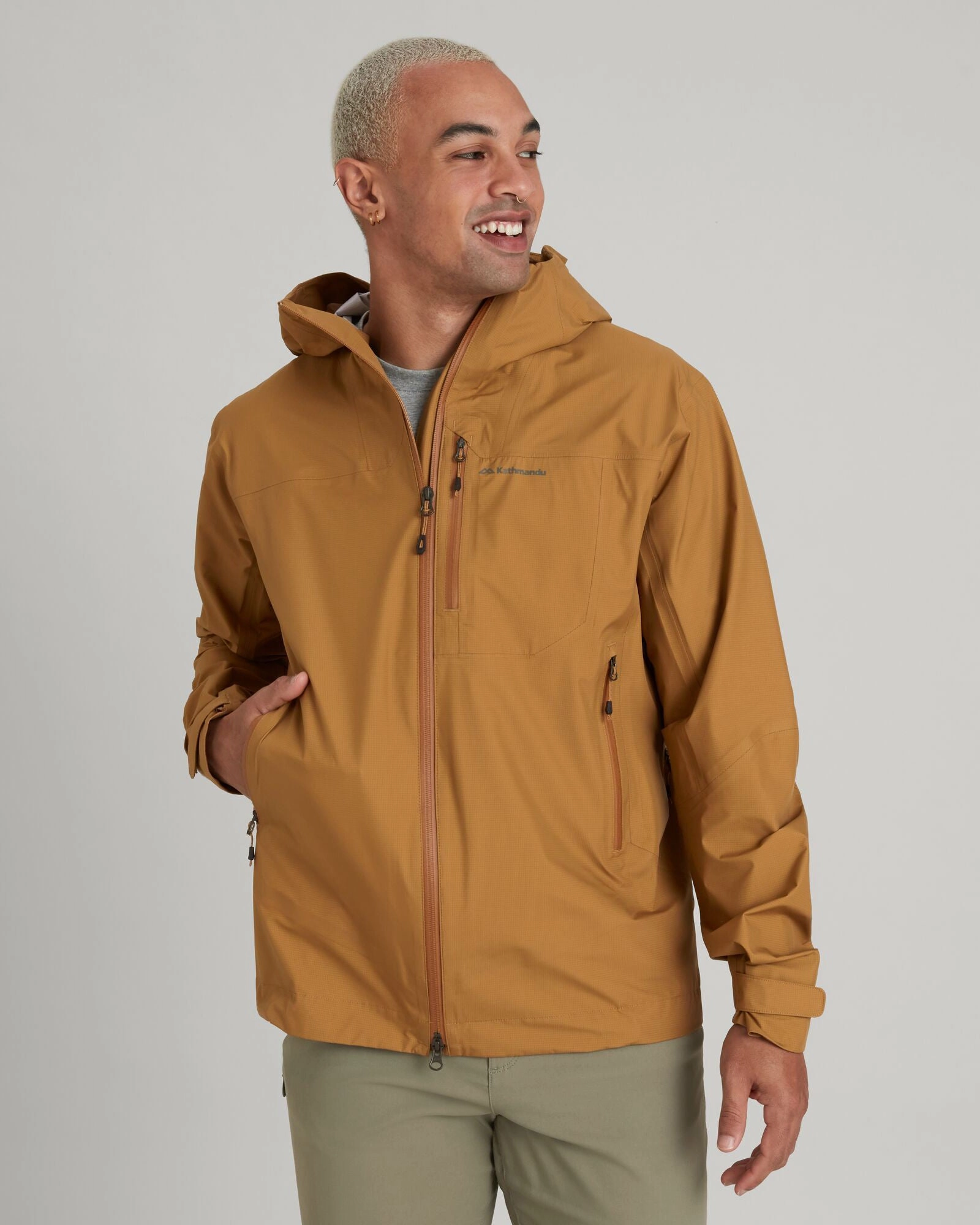 Men's STORM-Chaser 3-layer Rain Jacket - Golden Oak Soft Fleece Quick Access Hidden Pockets