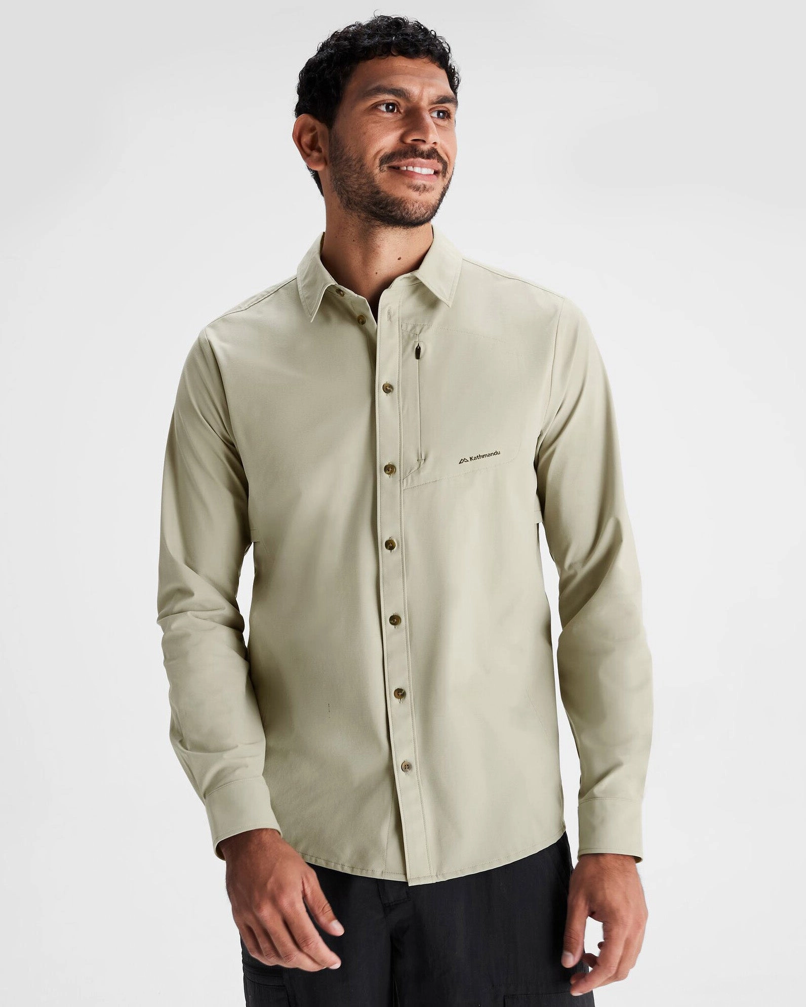Breathable back panel Button-up Men's Sun Breaker Long Sleeve Shirt - Light Beech