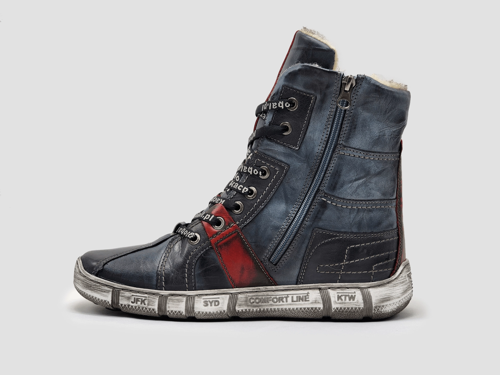 Men's Tall Comfort Thick Wool-Lined Zip-Up Leather Boots - Navy All Weather Windy Weather natural materials