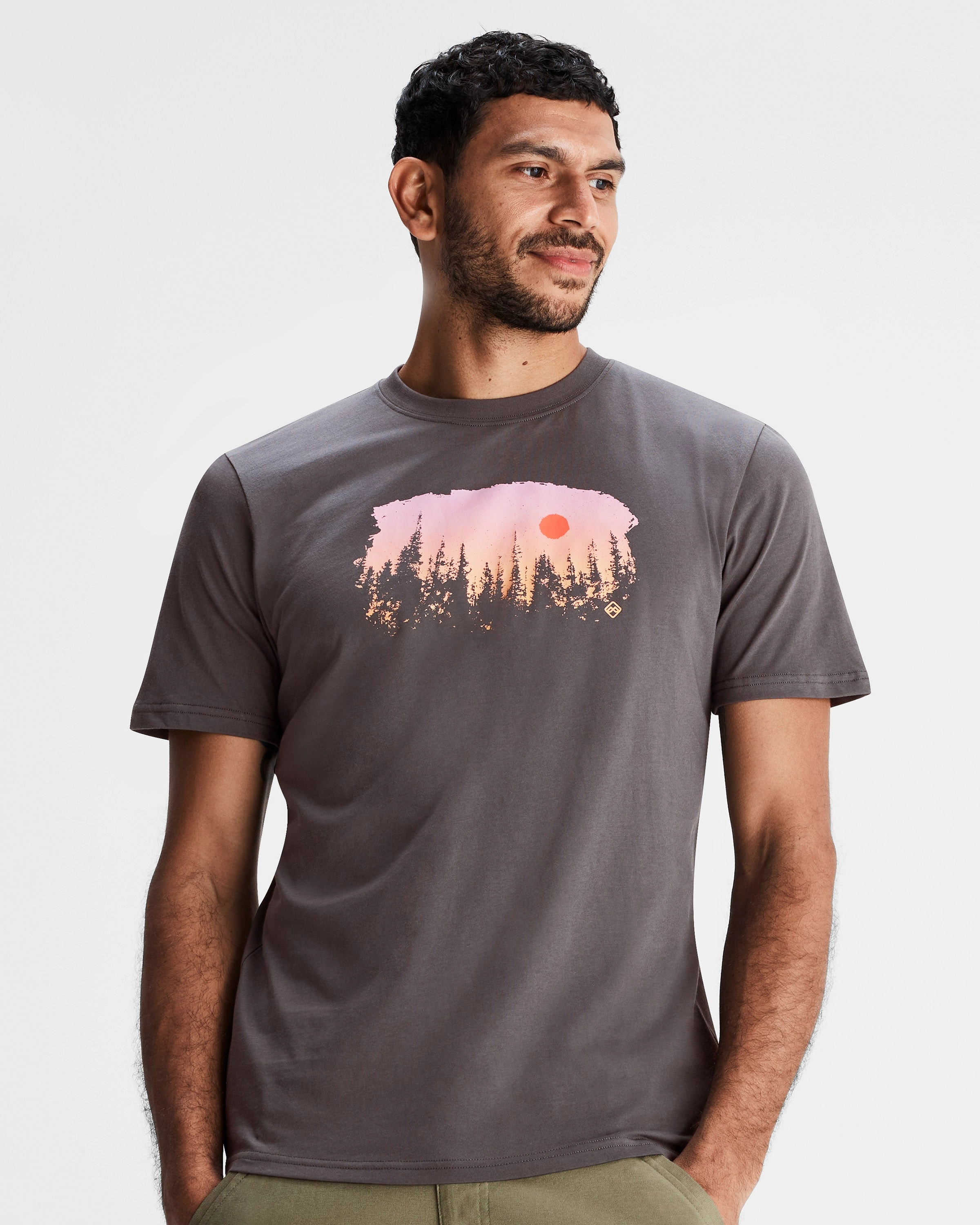 Relaxed Tank StretchableKnit Men's Tree Line Organic Cotton T-shirt - Shale